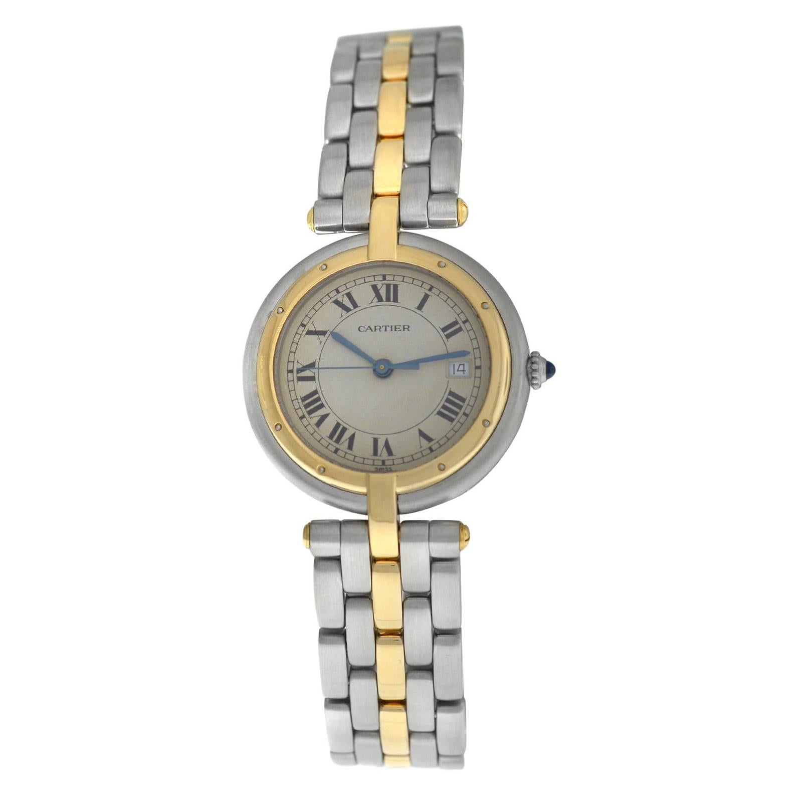 Ladies Cartier Panthere Vendome One-Row Gold Steel Quartz Watch For Sale