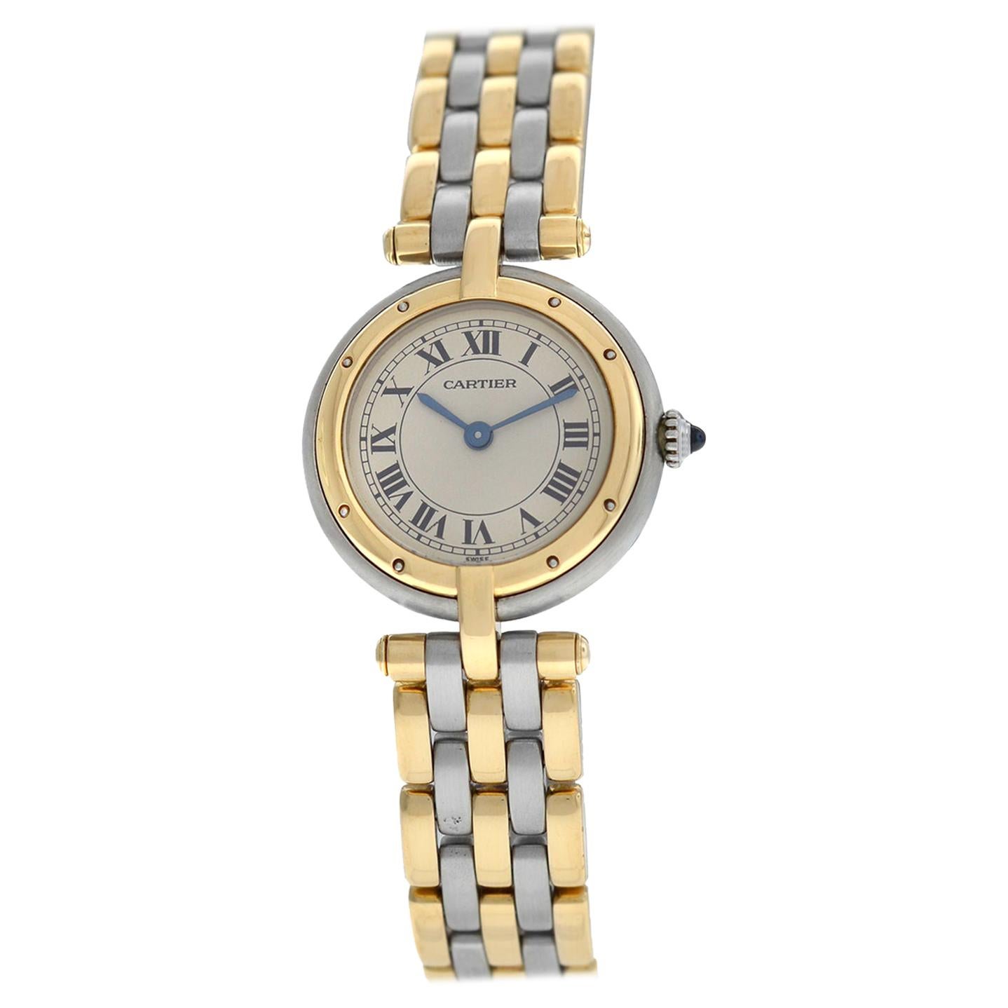 Ladies Cartier Panthere Vendome Three-Row Gold Steel Quartz Watch For Sale