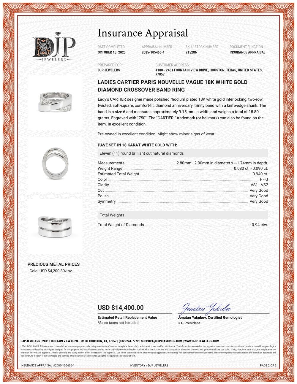 Anillo cruzado de diamantes Cartier Paris Nouvelle Vague de oro blanco de 18 quilates para señora en venta 5