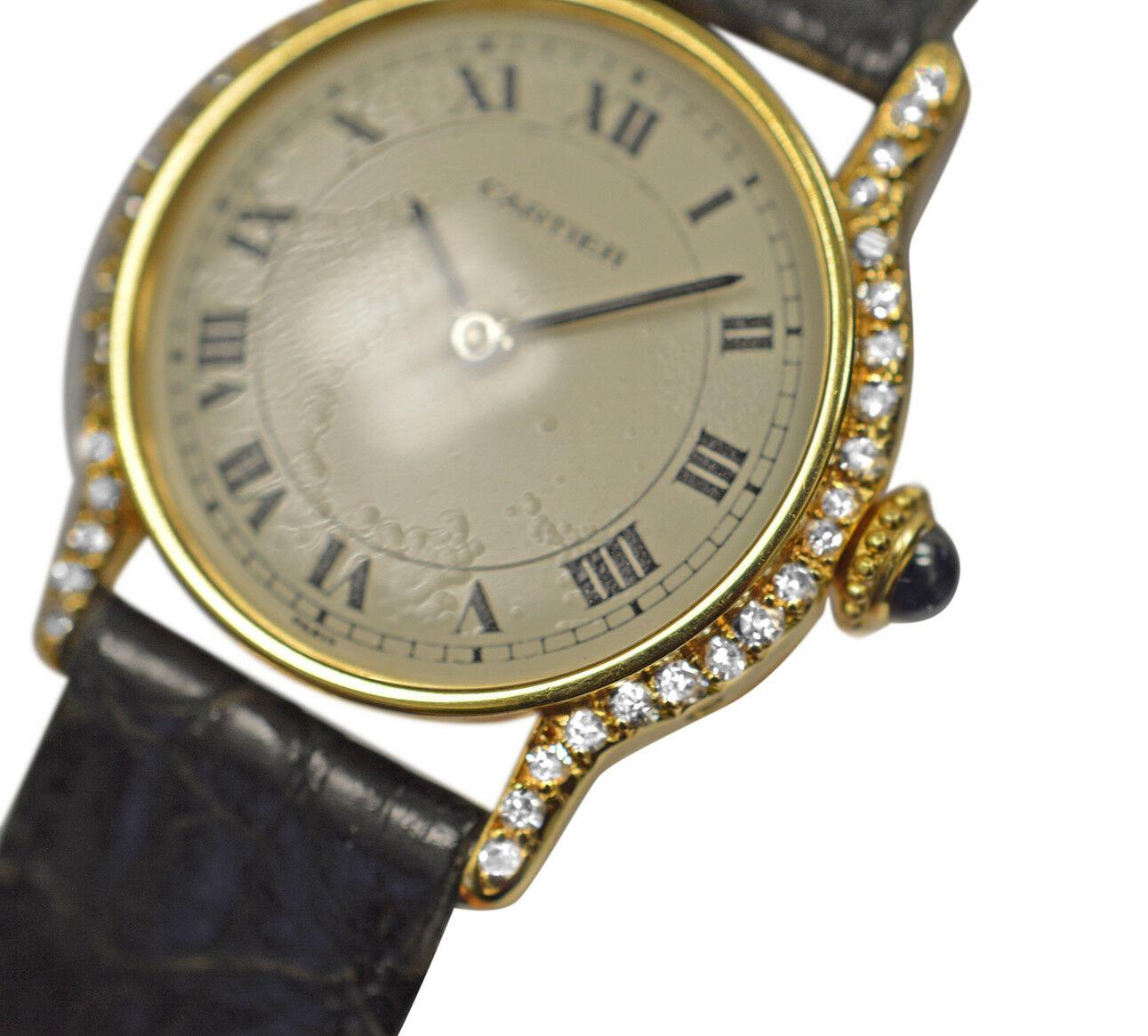 Modern Ladies Cartier Paris Ronde 18 Karat Gold Diamond Mechanical Watch