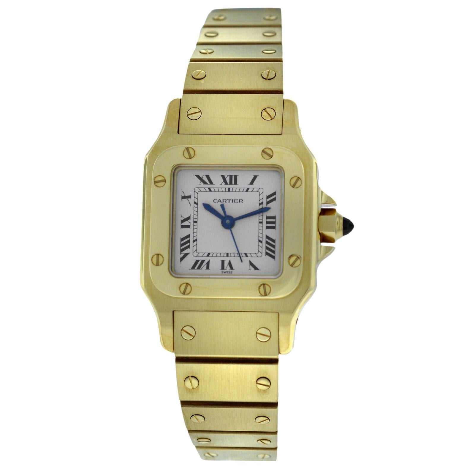 Ladies Cartier Santos 18 Karat Yellow Gold Automatic Watch Diamonds