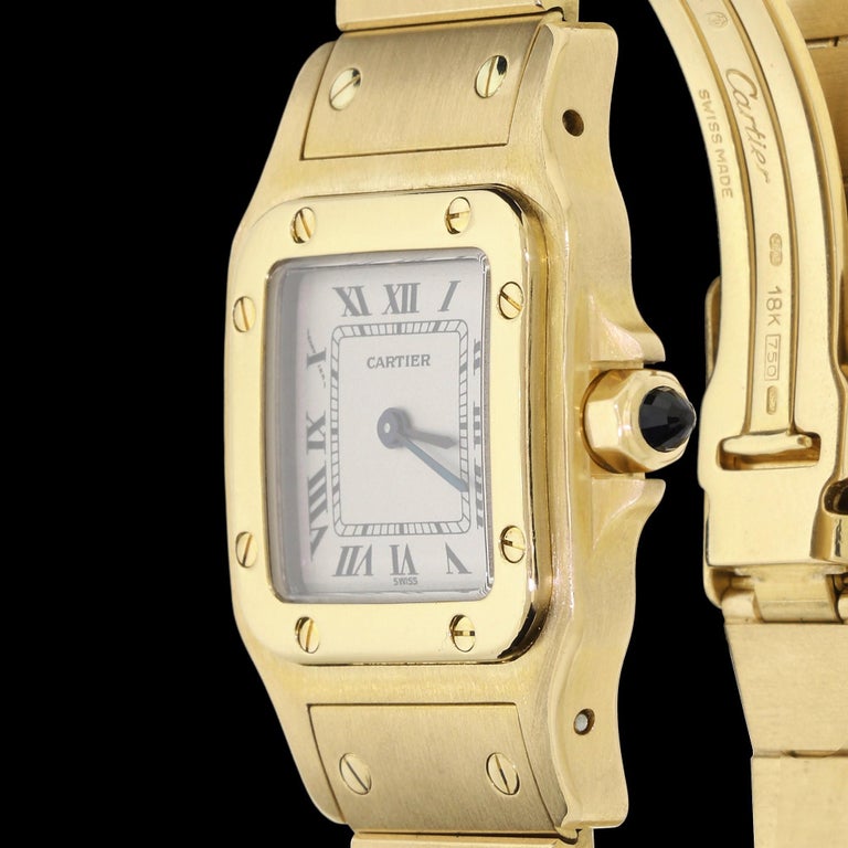 Ladies Cartier Santos 18K 750 Solid Gold Watch W Papers and Box 1569 One Owner at 1stDibs