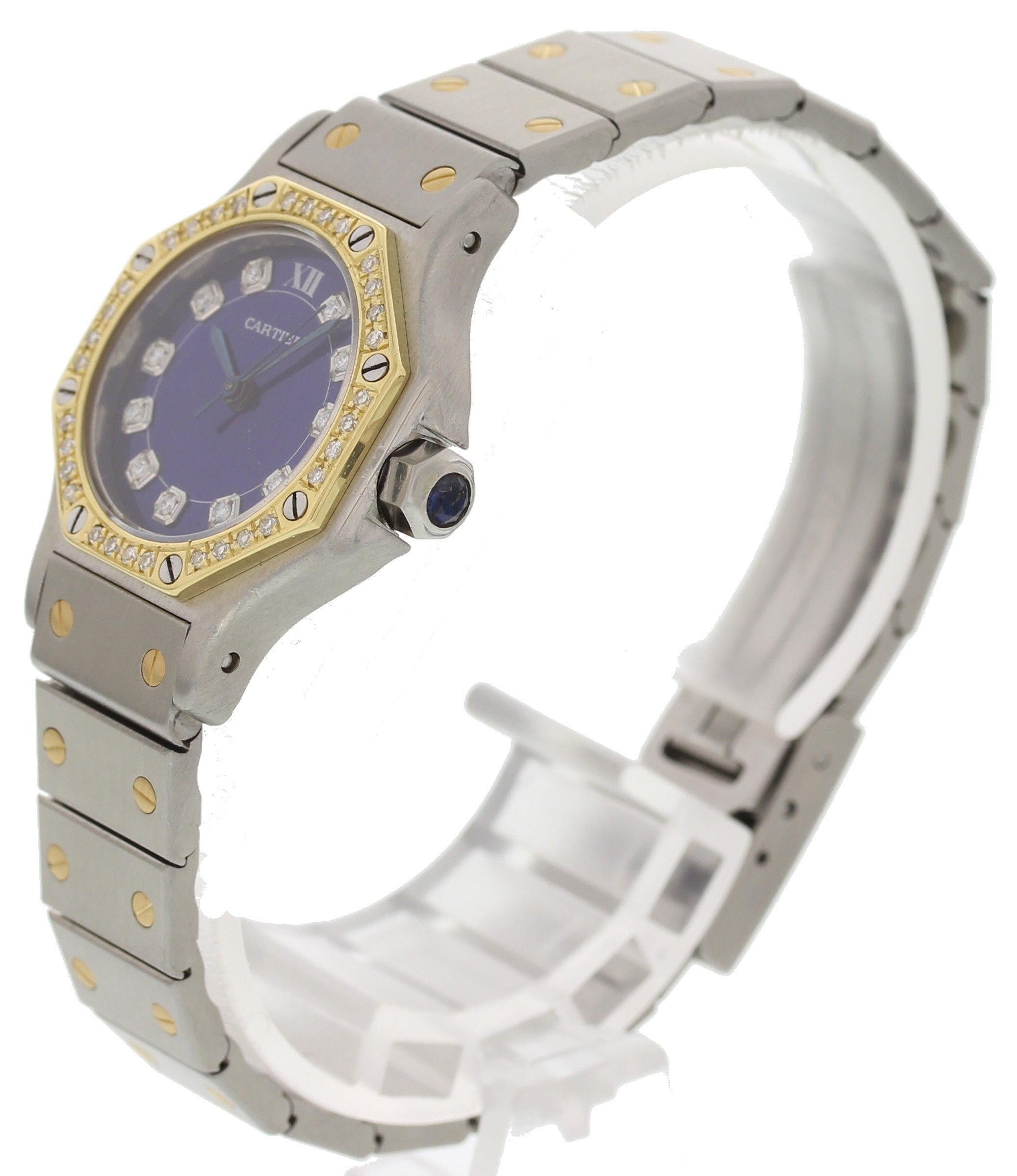 Ladies Cartier Santos Automatic SS and 18 Karat Yellow Gold with Diamonds In Excellent Condition In New York, NY