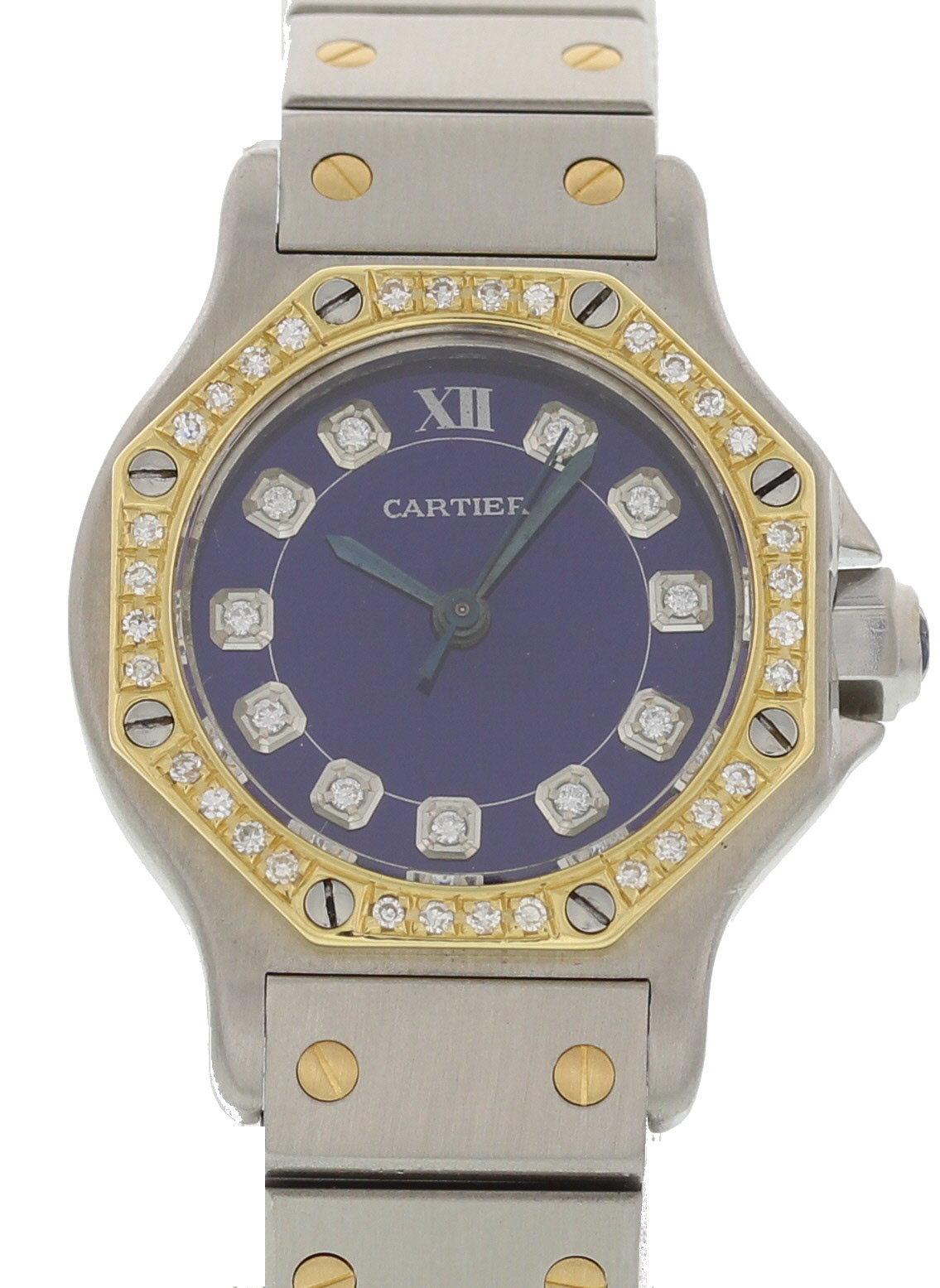 Women's Ladies Cartier Santos Automatic SS and 18 Karat Yellow Gold with Diamonds