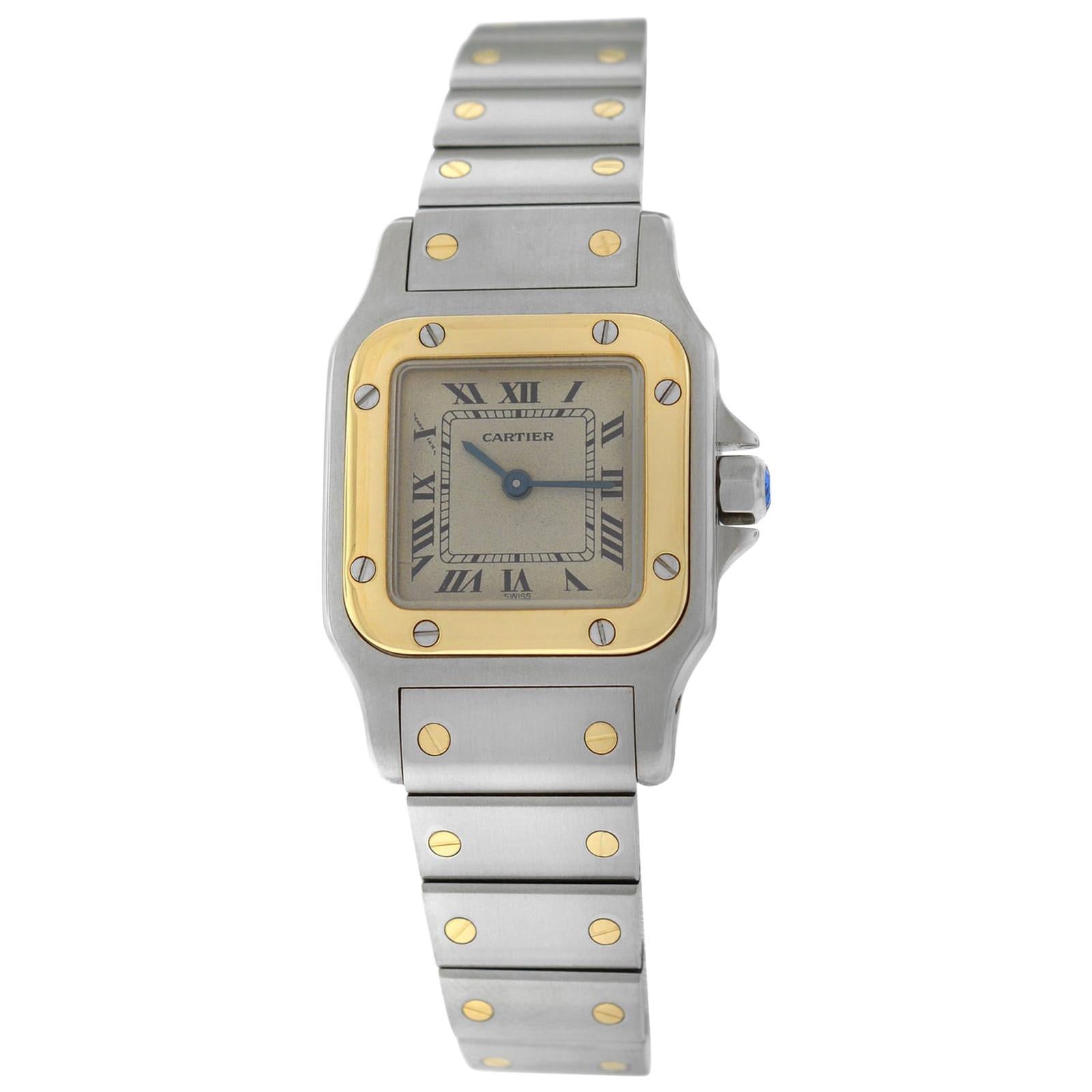Ladies Cartier Santos Galbee 1057930 18 Karat Yellow Gold Quartz Watch For Sale