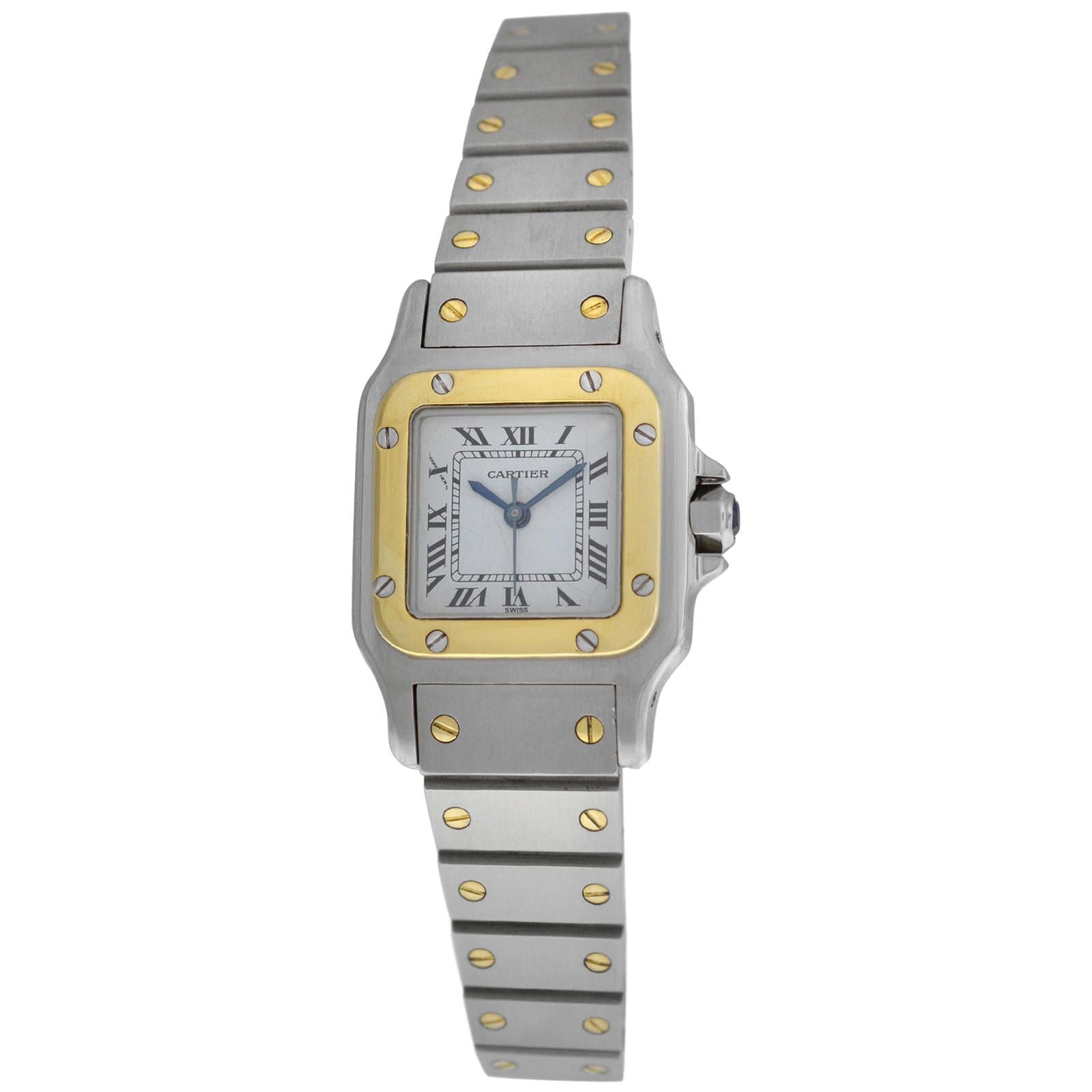 Ladies Cartier Santos Galbee 18 Karat Yellow Gold Automatic Watch For Sale