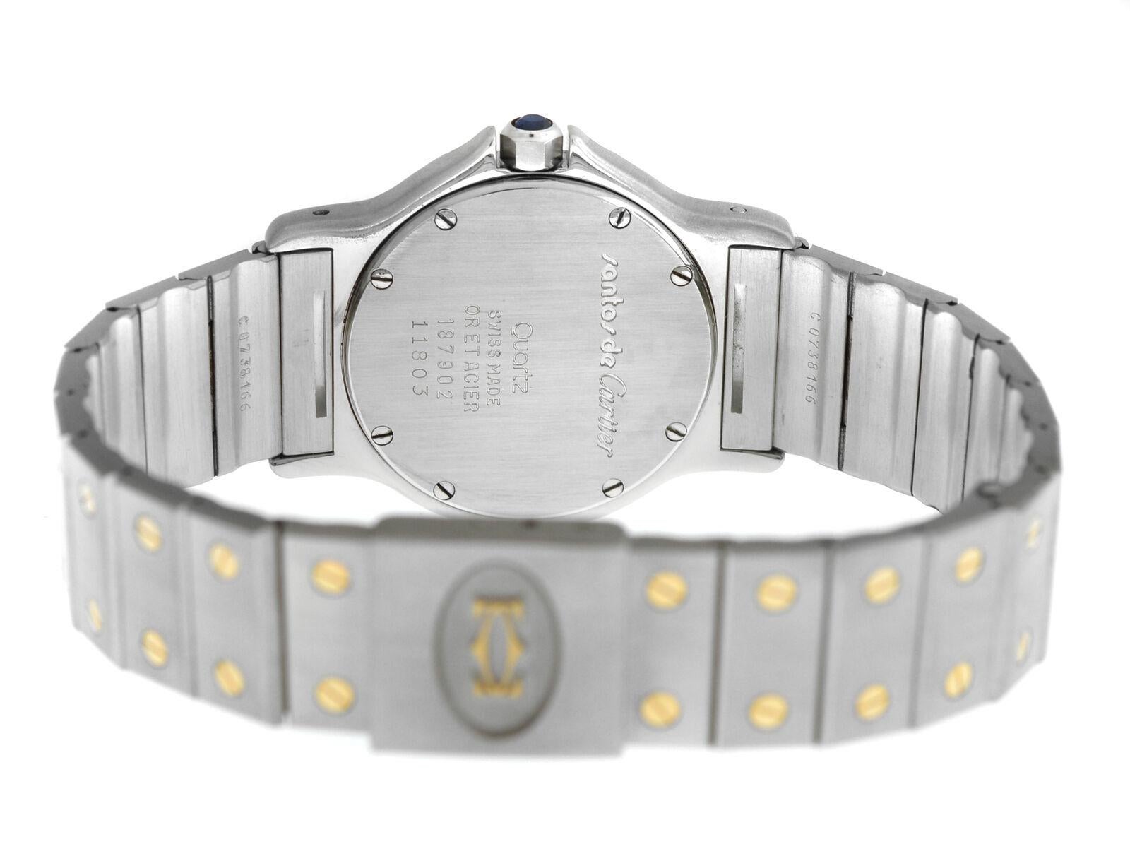 Ladies Cartier Santos Octagon 187902 Steel 18 Karat Yellow Gold Quartz Watch In Excellent Condition For Sale In New York, NY