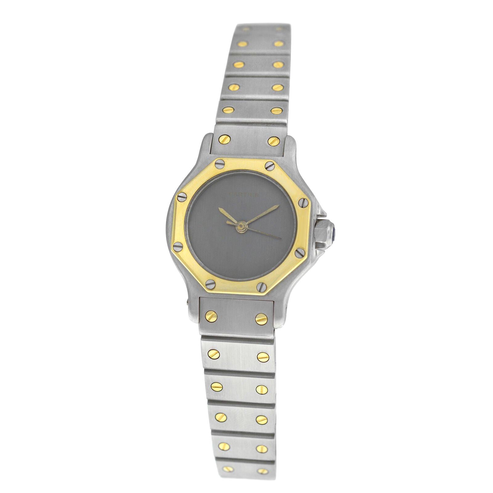 Ladies Cartier Santos Octagon Steel 18 Karat Yellow Gold Automatic Watch For Sale