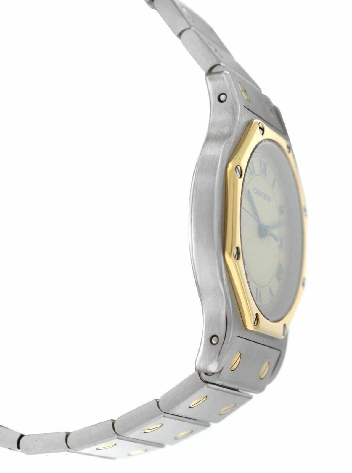 Damen Cartier Santos Achteckige Stahl-Quarz-Uhr aus 18 Karat Gelbgold im Zustand „Gut“ im Angebot in New York, NY