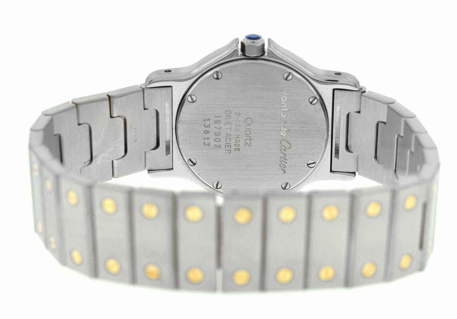 Damen Cartier Santos Achteckige Stahl-Quarz-Uhr aus 18 Karat Gelbgold im Angebot 3