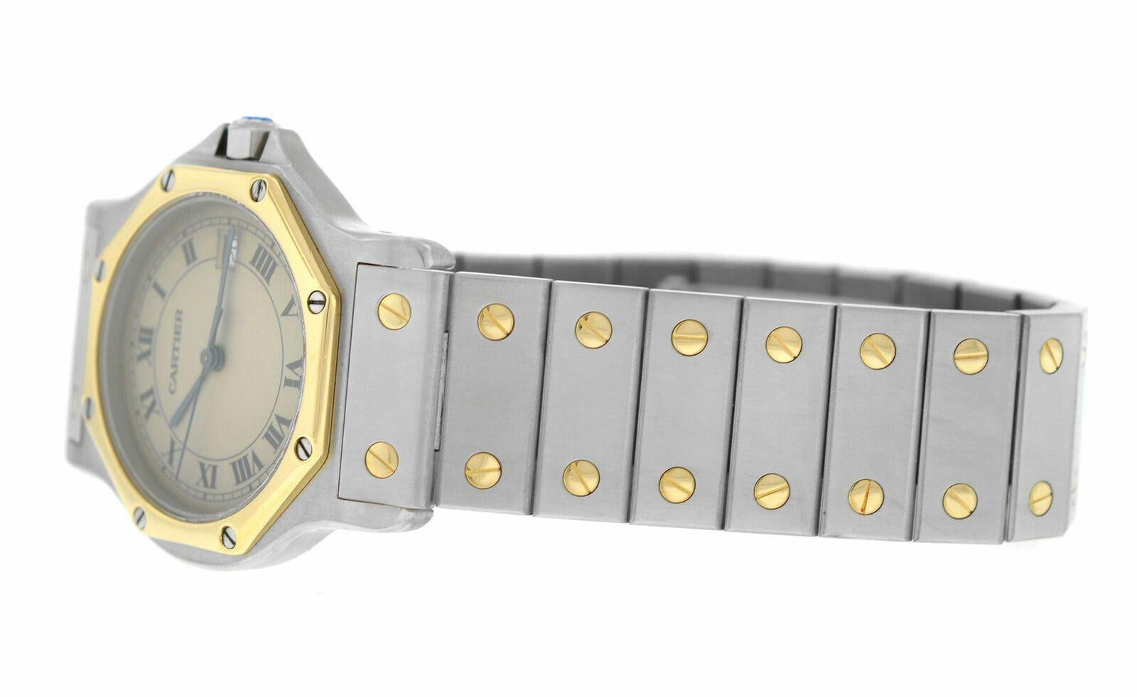 Damen Cartier Santos Achteckige Stahl-Quarz-Uhr aus 18 Karat Gelbgold im Angebot 5