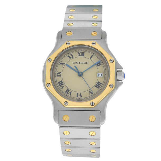 Ladies Cartier Santos Octagon Steel 18 Karat Yellow Gold Quartz Watch ...