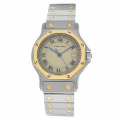 Damen Cartier Santos Achteckige Stahl-Quarz-Uhr aus 18 Karat Gelbgold