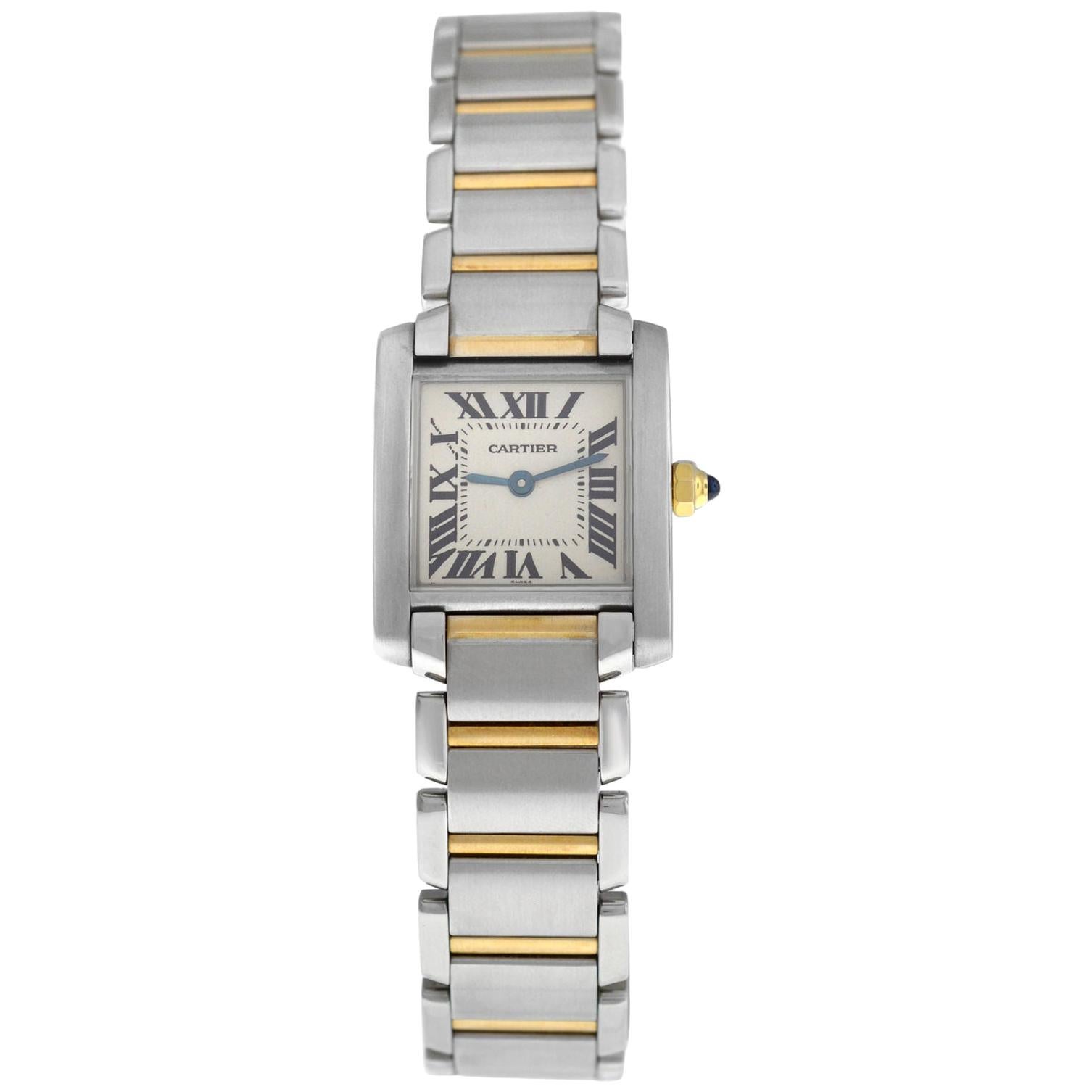 Ladies Cartier Tank Francaise 2300 Steel 18 Karat Yellow Gold Quartz Watch For Sale