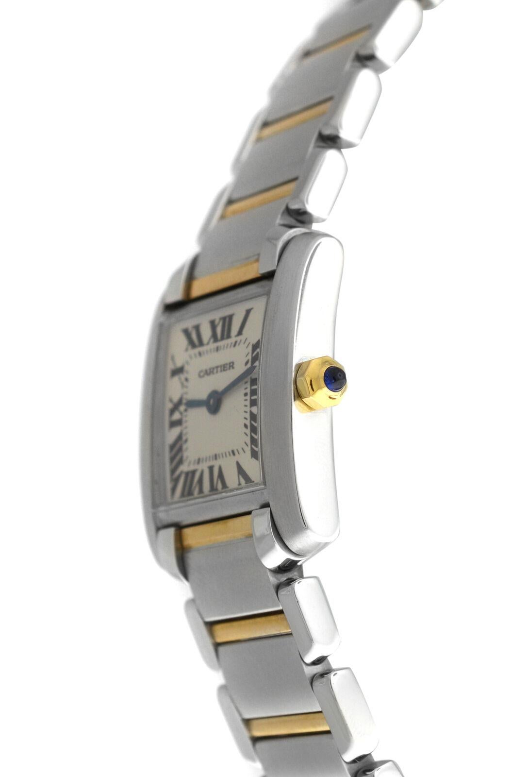 Brand	Cartier
Model	Tank Francaise 2300
Gender	Ladies
Condition	Pre-owned
Movement	Swiss Quartz
Case Material	Stainless Steel & 18K Yellow Gold
Bracelet / Strap Material	
Stainless Steel & 18K Yellow Gold

Clasp / Buckle Material	
Stainless Steel &