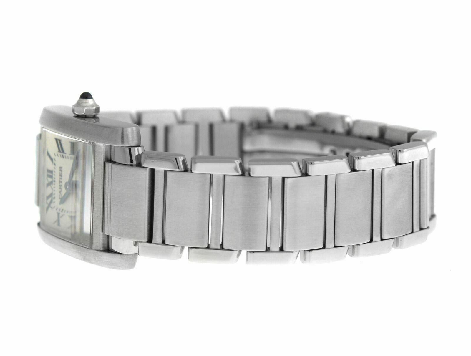 Ladies Cartier Tank Francaise 2384 Stainless Steel Quartz Watch For Sale 4