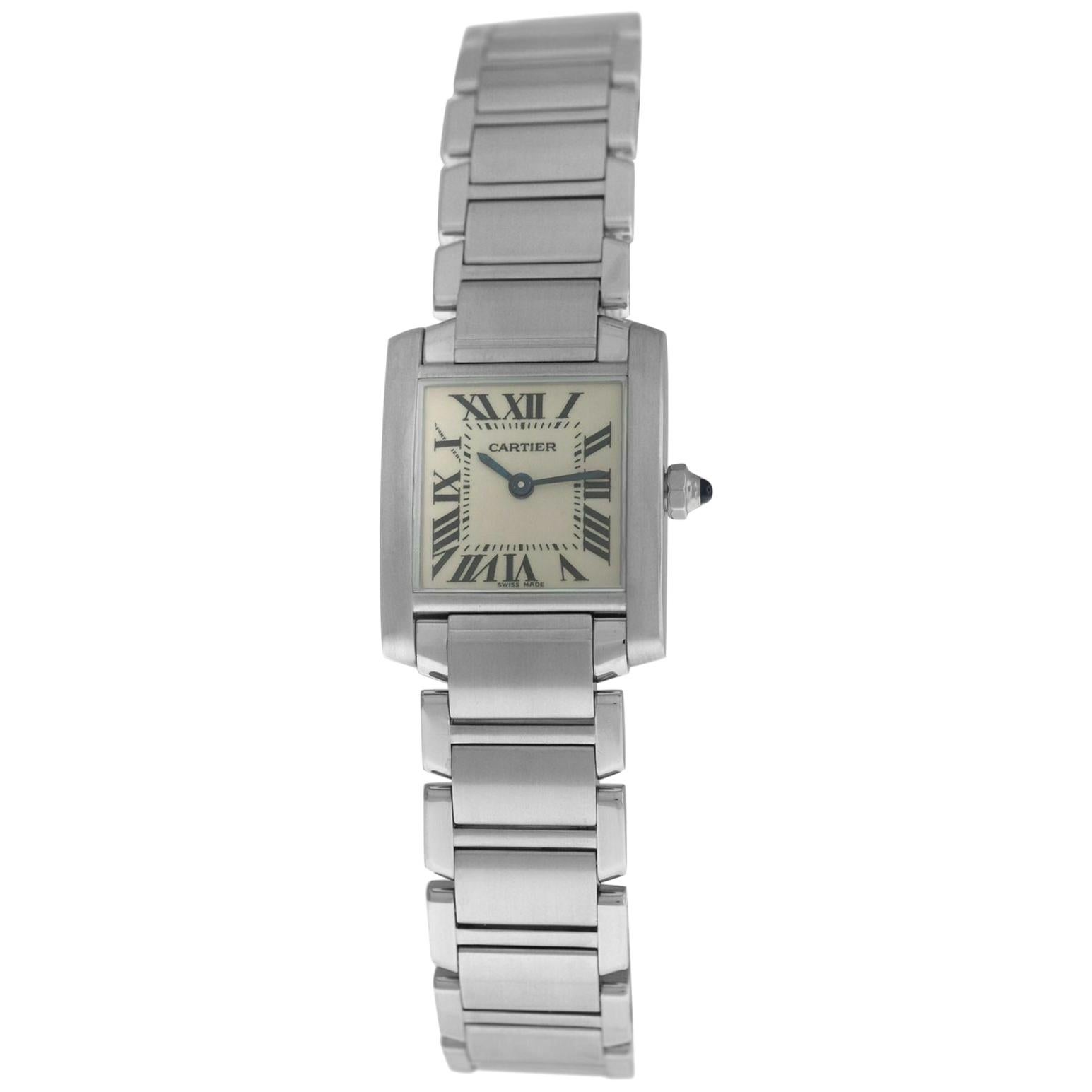 Ladies Cartier Tank Francaise 2384 Stainless Steel Quartz Watch For Sale