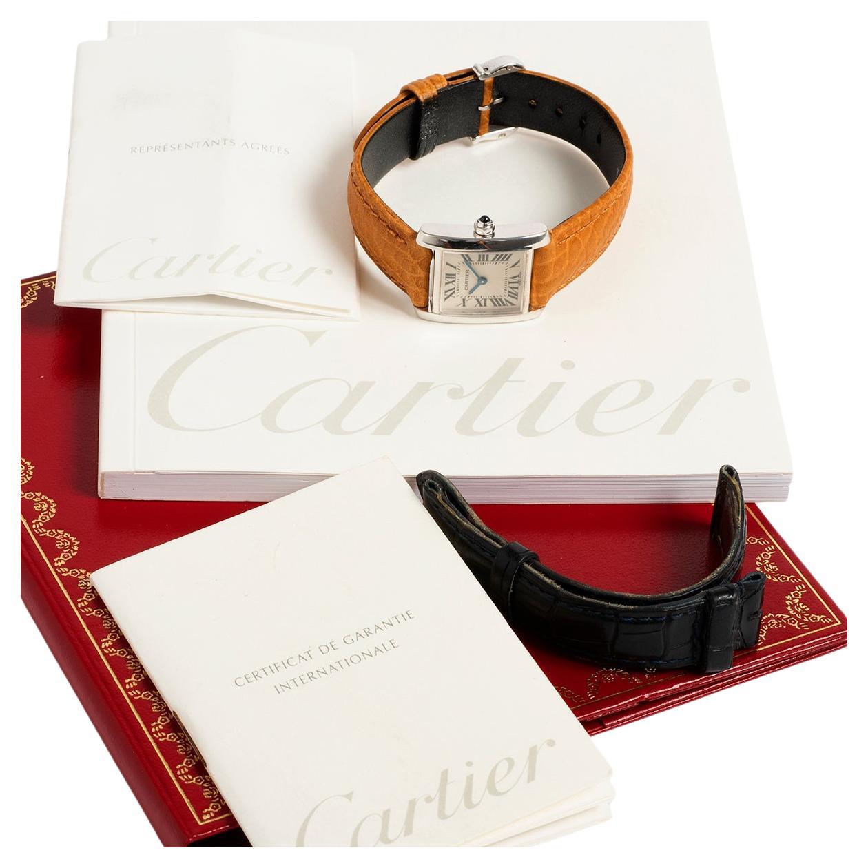 Our lady's Cartier Tank Franciase reference 2403 features a 18k white gold 20mm case and is powered by a quartz movement. Presented in excellent condition with only light signs of use from new, this has clearly been a cherished dress watch. Our Tank