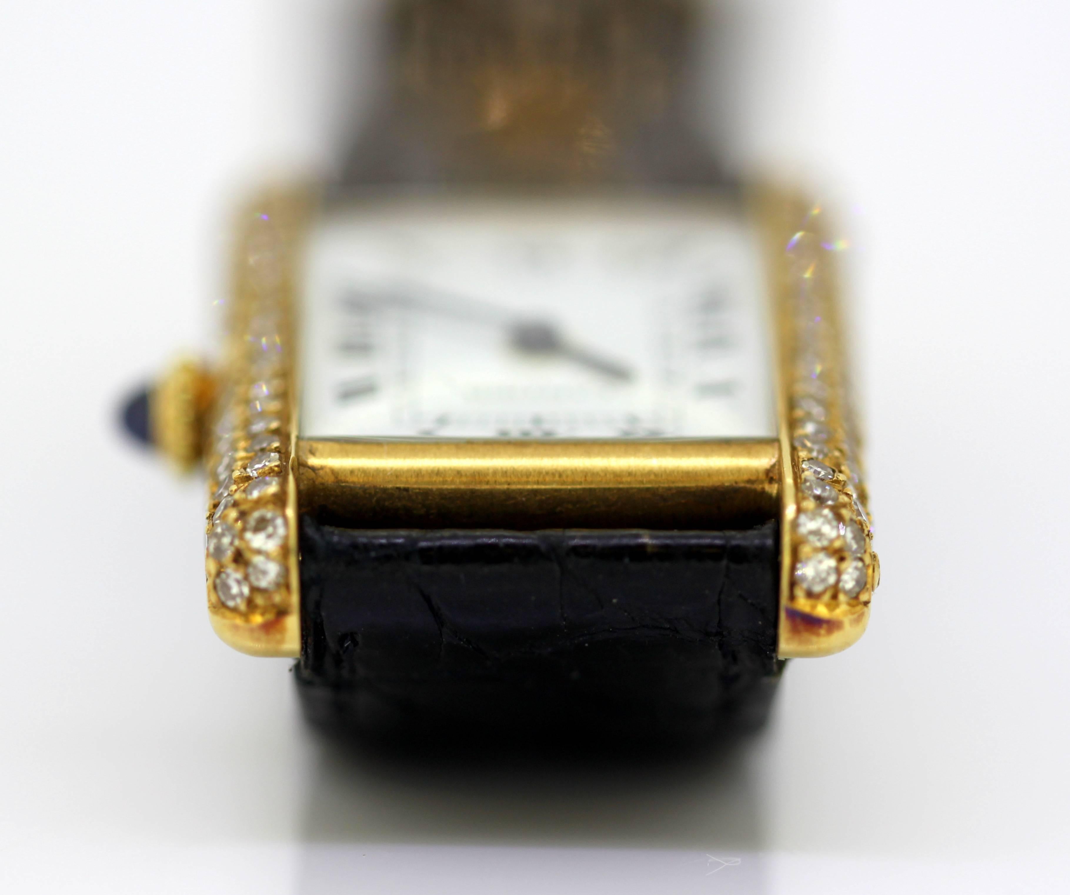 Ladies Cartier Tank Louis Watch in 18 Karat Gold and Bezel Set with Diamonds 8