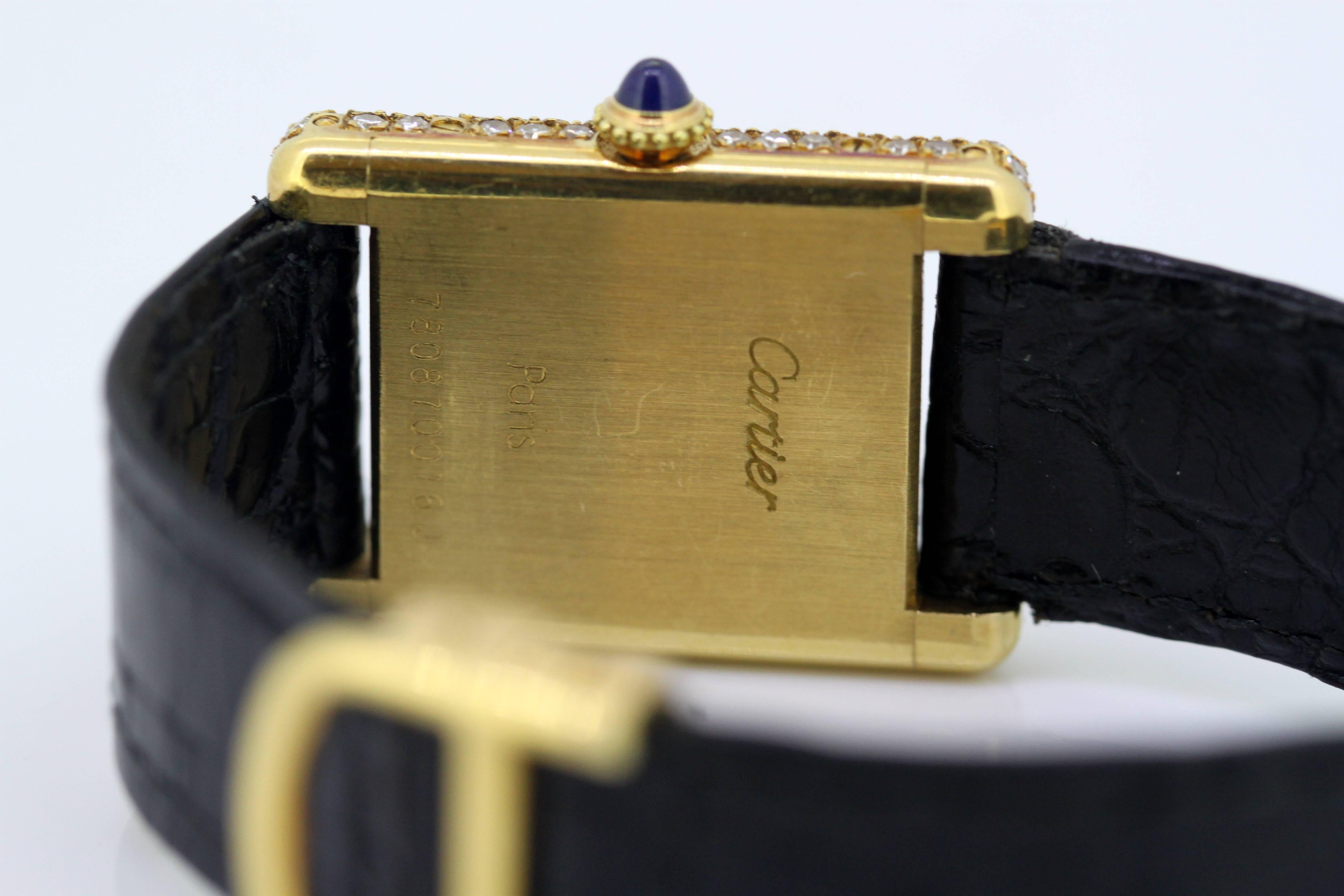 Ladies Cartier Tank Louis Watch in 18 Karat Gold and Bezel Set with Diamonds 9