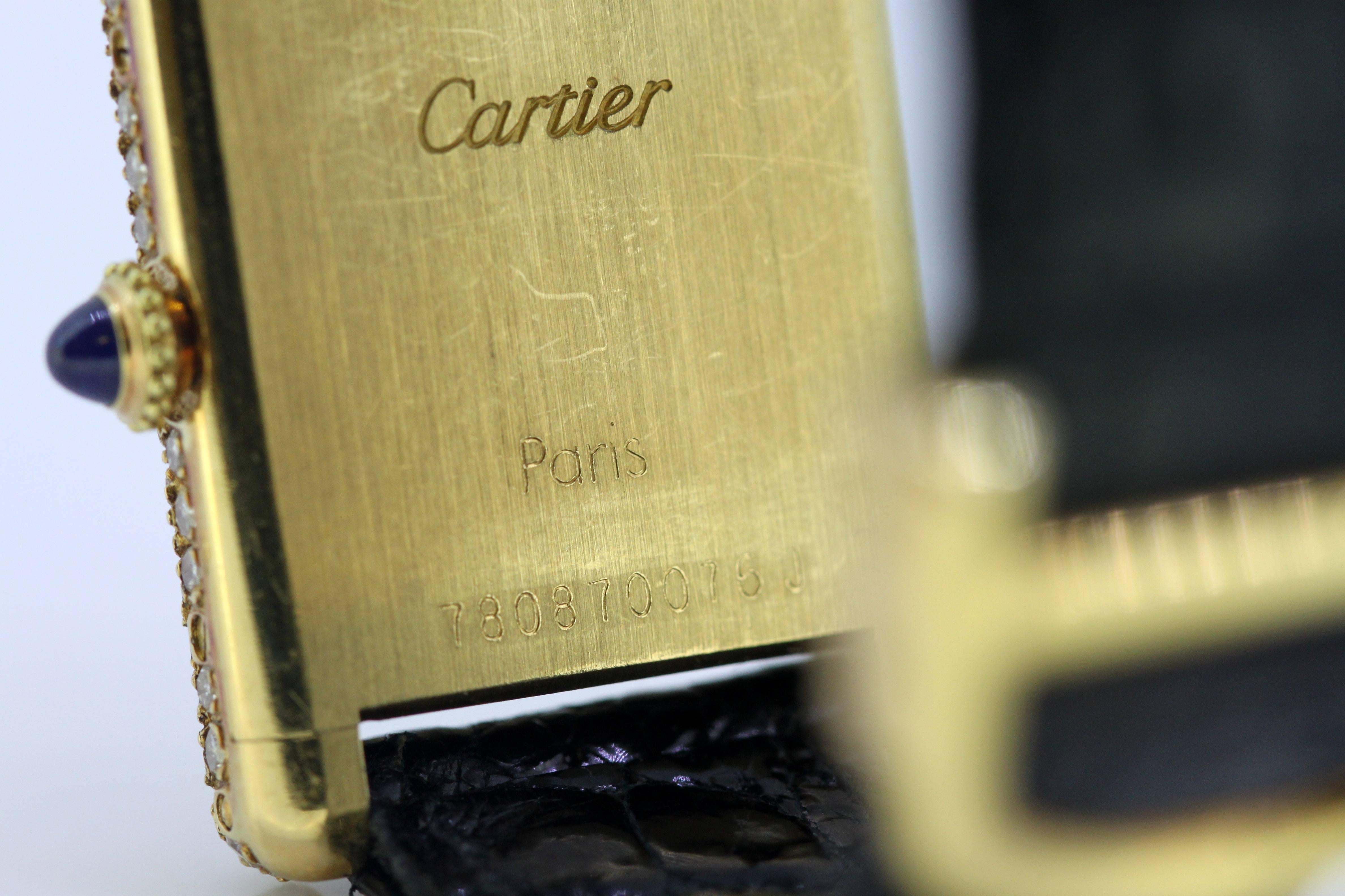 Ladies Cartier Tank Louis Watch in 18 Karat Gold and Bezel Set with Diamonds 10