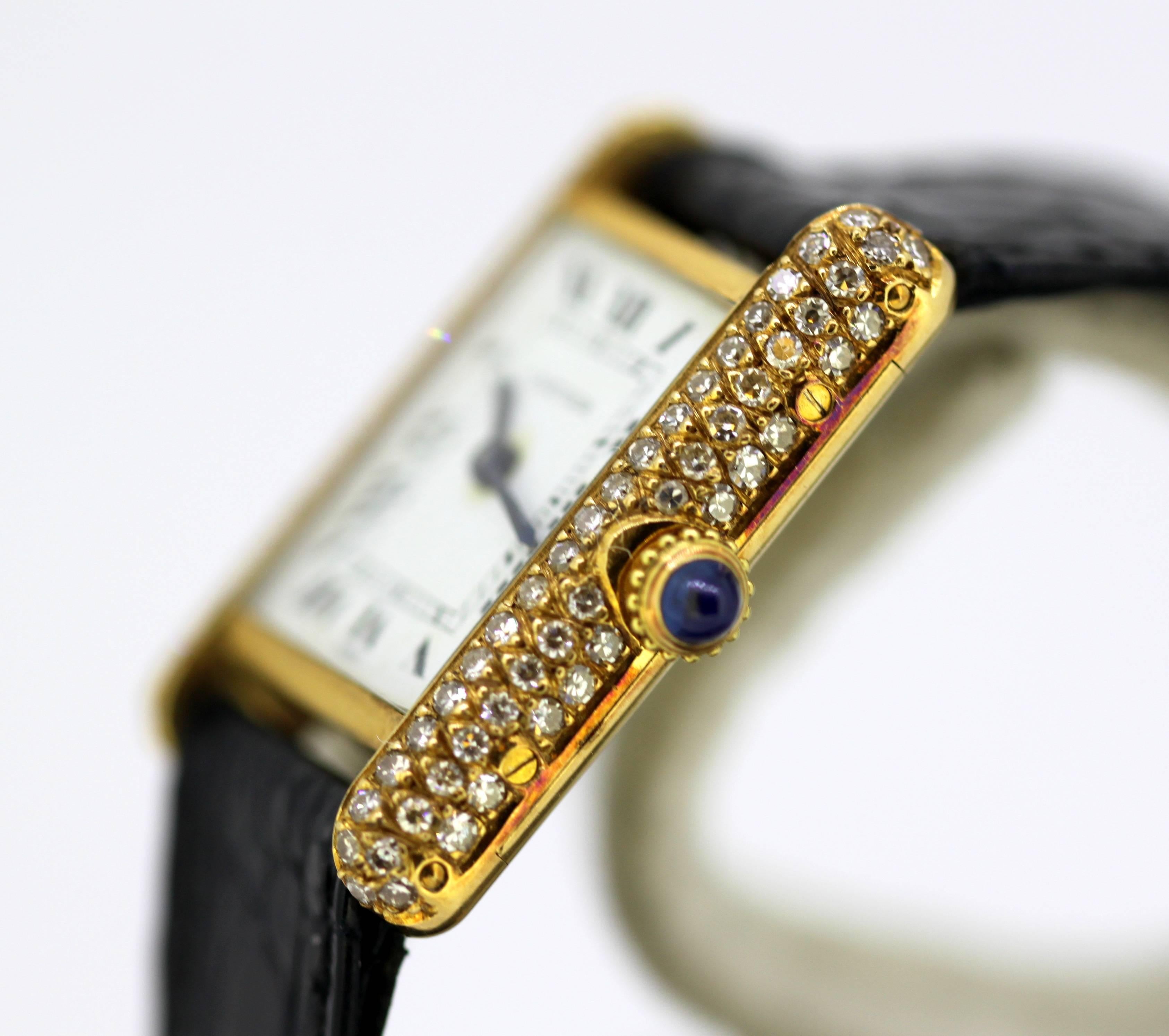 Women's Ladies Cartier Tank Louis Watch in 18 Karat Gold and Bezel Set with Diamonds