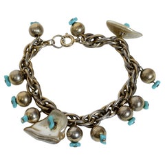 Pulsera de eslabones de cadena para mujer con perla barroca de imitación y turquesa
