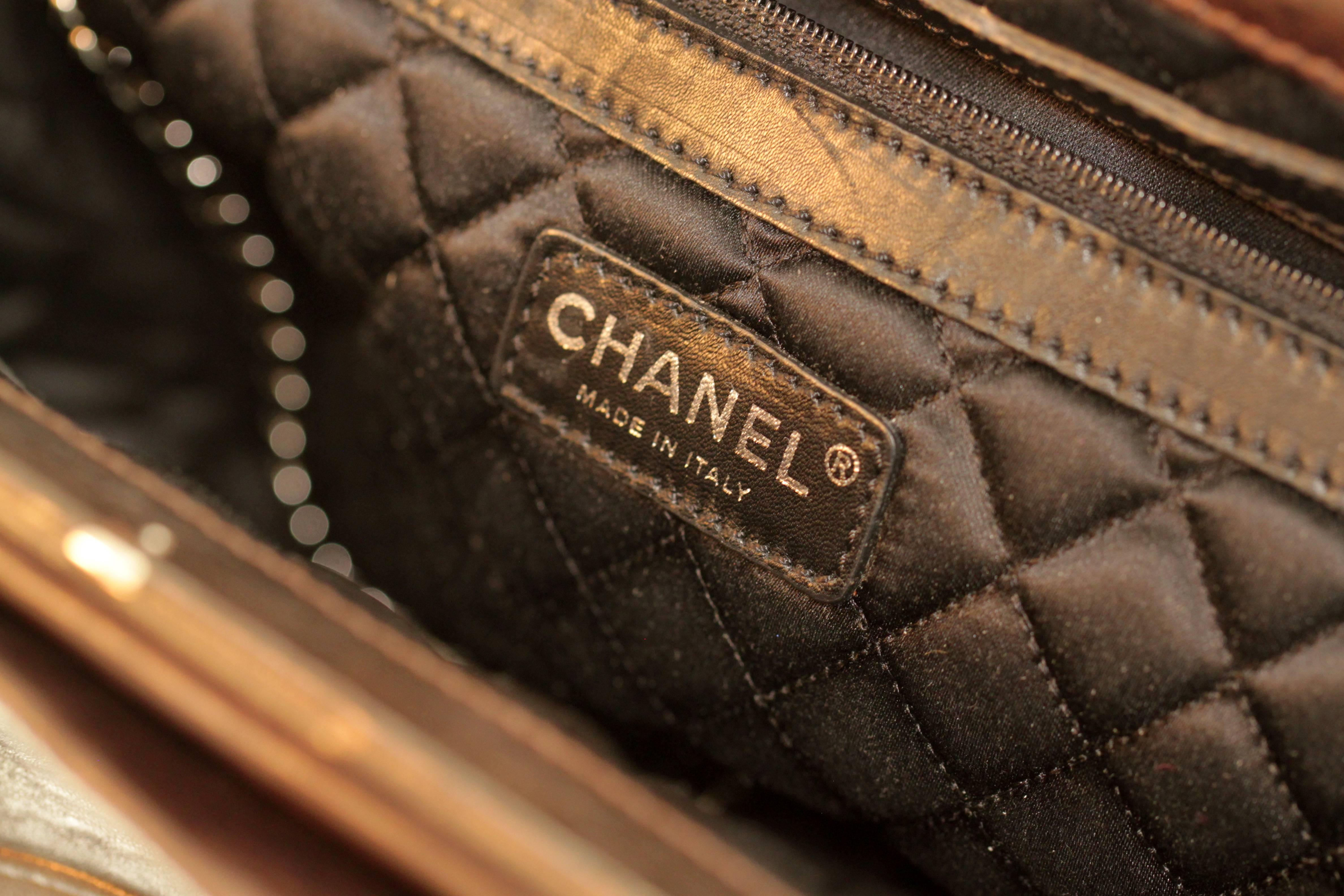 Ladies Chanel Brown Lamb Skin Leather Quilted Sides Large Tote Bag 6