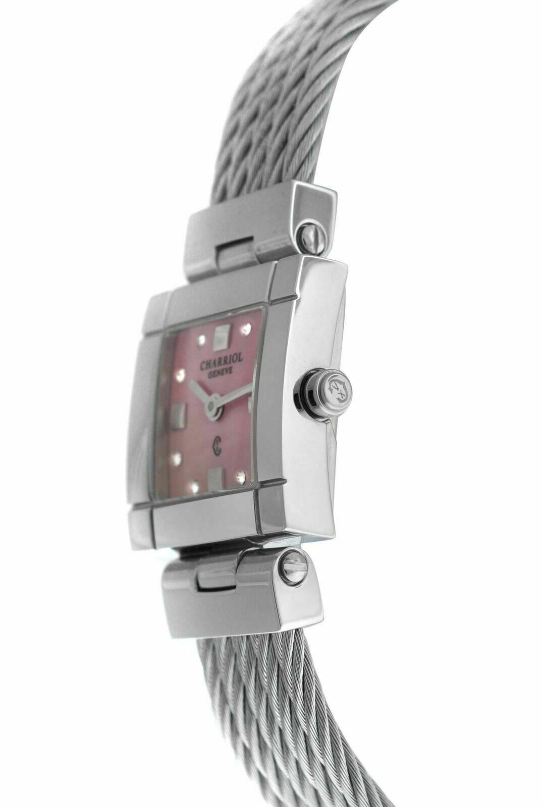 Brand	Charriol
Model	Celtic CELS.71.173
Gender	Ladies'
Condition	New store display
Movement	Swiss Quartz
Case Material	Stainless Steel
Bracelet / Strap Material	Synthetic Cable
Clasp / Buckle Material	Stainless Steel
Clasp Type	Push button
Bracelet