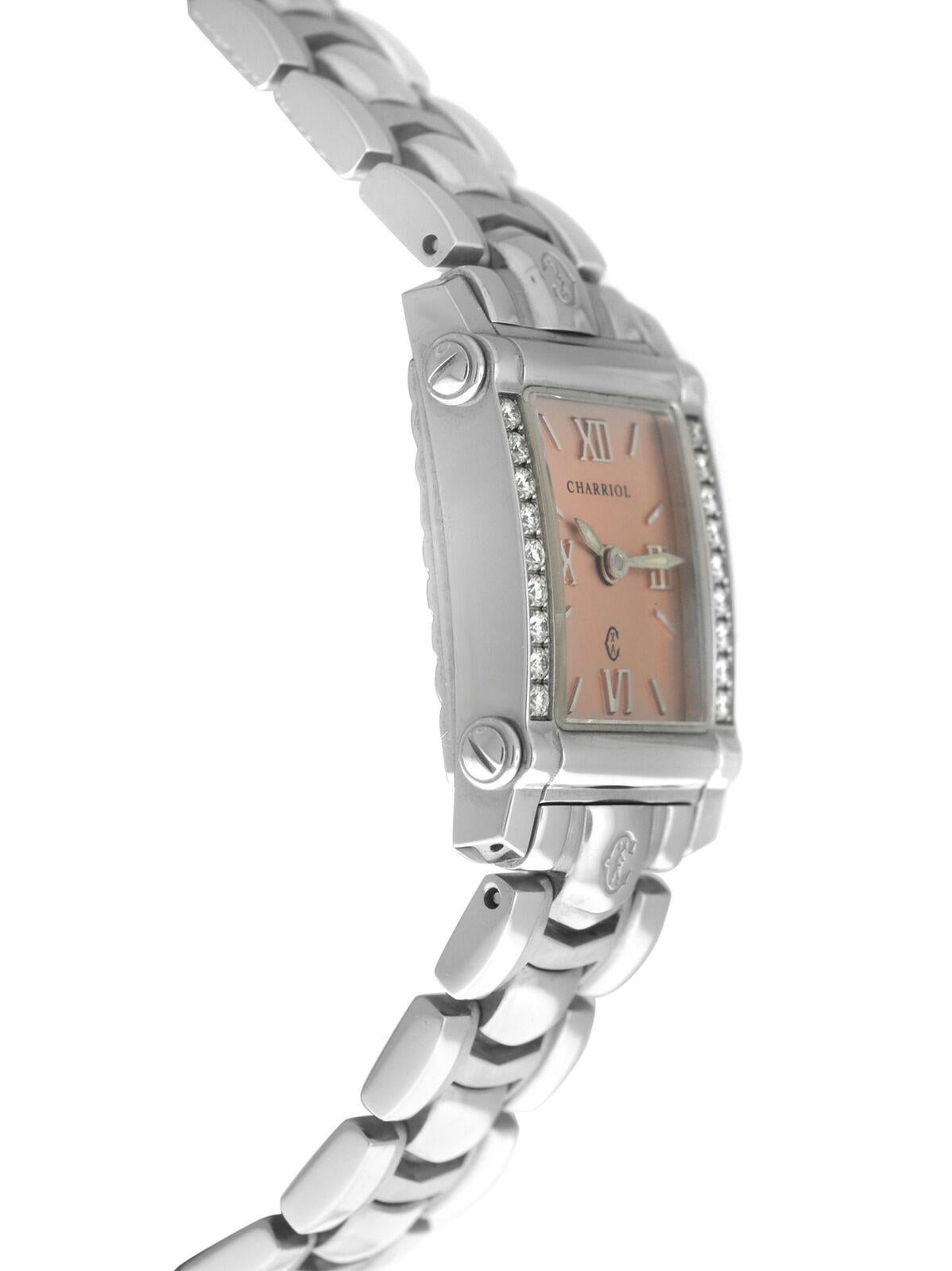 Brand	Charriol
Model	COLVMBVS 9012911
Gender	Ladies'
Condition	New store display
Movement	Swiss Quartz
Case Material	Stainless Steel
Bracelet / Strap Material	Stainless Steel
Clasp / Buckle Material	Stainless Steel
Clasp Type	Butterfly
