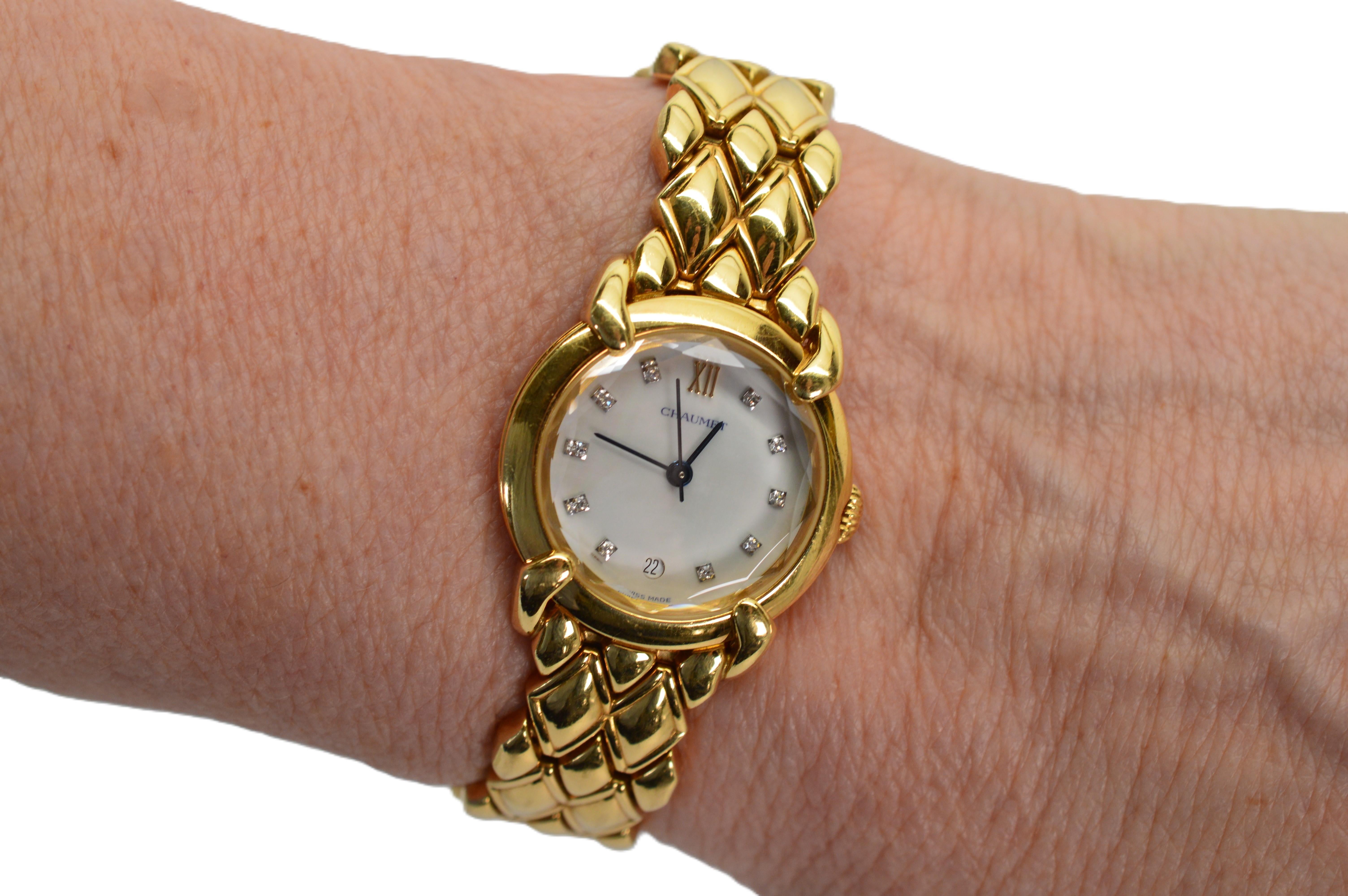 Chaumet Paris Elysses 18 Karat Yellow Gold Diamond Bracelet Watch For Sale 6