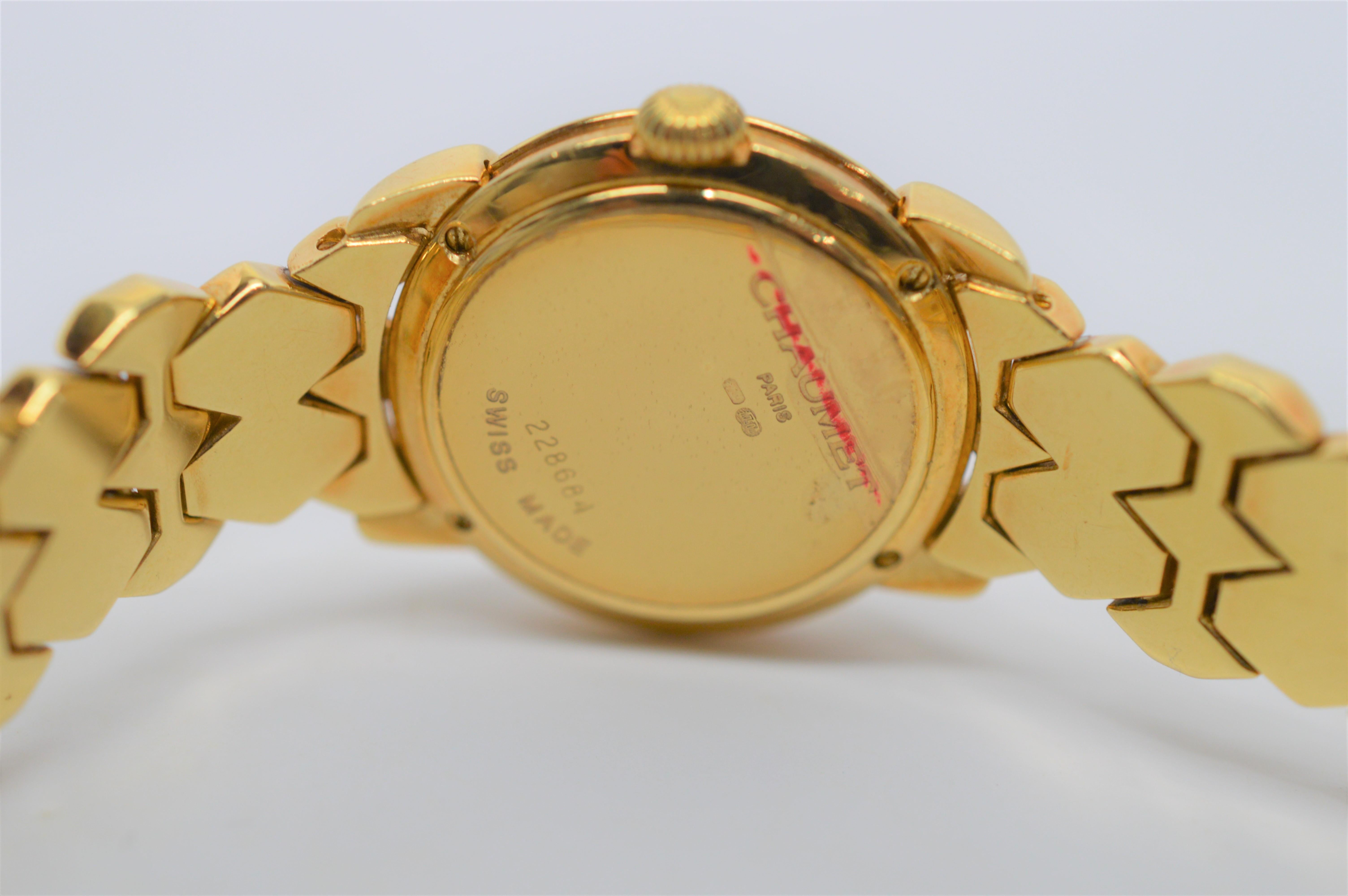 Round Cut Ladies Chaumet Paris Elysses 18 Karat Yellow Gold and Diamond Bracelet Watch For Sale