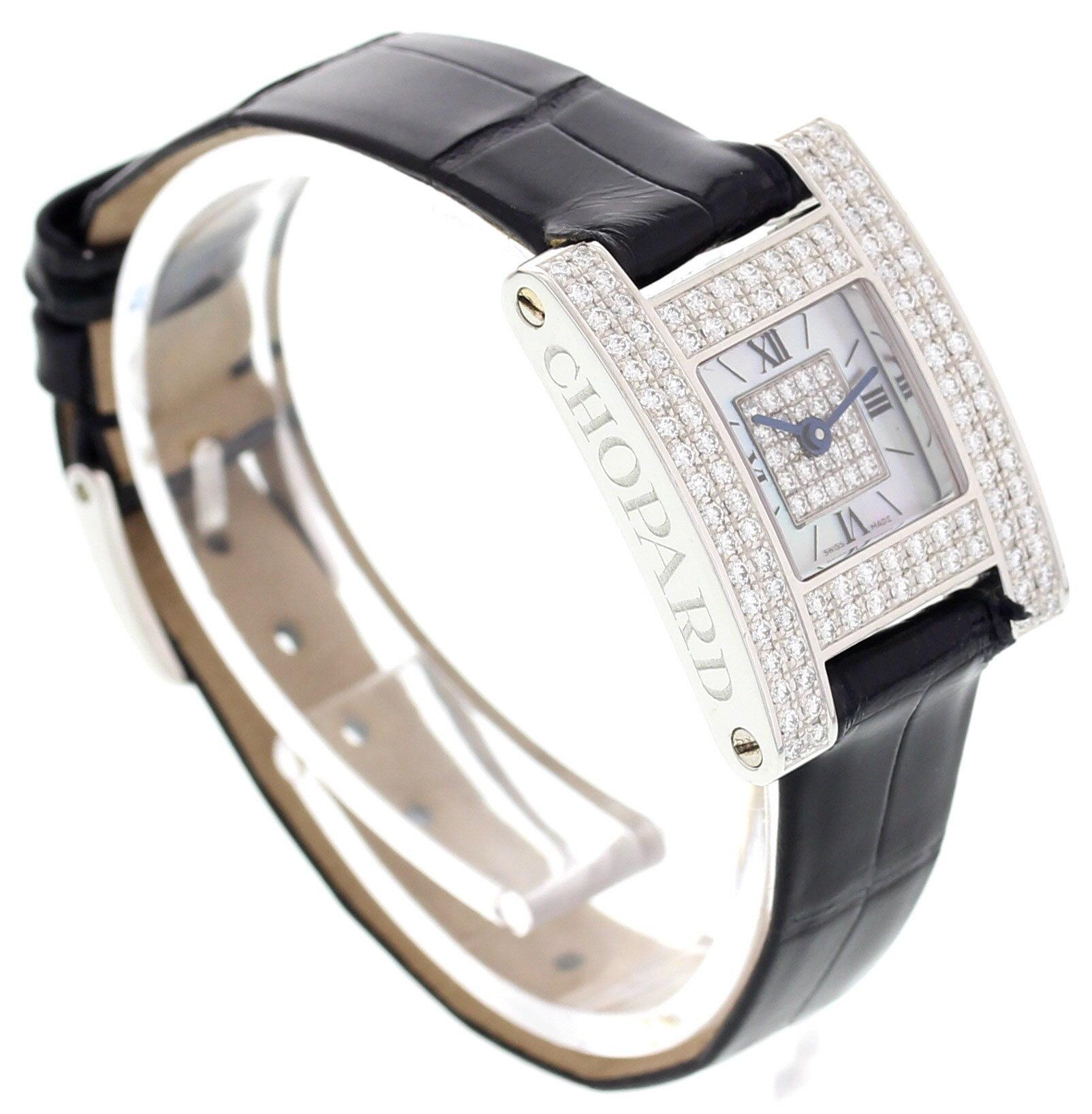 Ladies Chopard a Ladies Fine 18 Karat White Gold Diamond Watch 493 1 In Excellent Condition For Sale In New York, NY