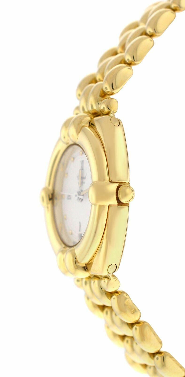 
Brand	Chopard
Model	Gstaad 32/5120
Gender	Ladies
Condition	Pre-owned
Movement	Swiss Quartz
Case Material	18K Yellow Gold
Bracelet / Strap Material	
18K Yellow Gold

Clasp / Buckle Material	
18K White Gold 

Clasp Type	Butterfly Deployment
Bracelet