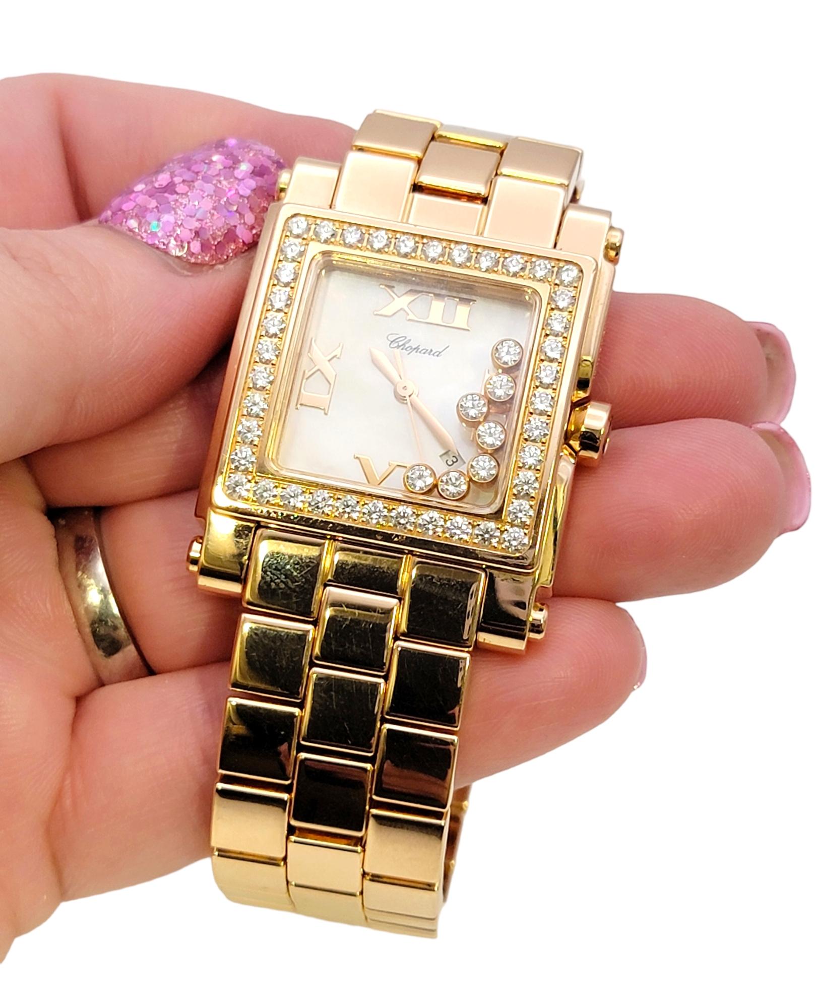 Ladies Chopard Happy Sport 18 Karat Rose Gold Wristwatch Square Diamond Bezel 7