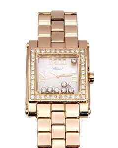 Ladies Chopard Happy Sport 18 Karat Rose Gold Wristwatch Square Diamond Bezel