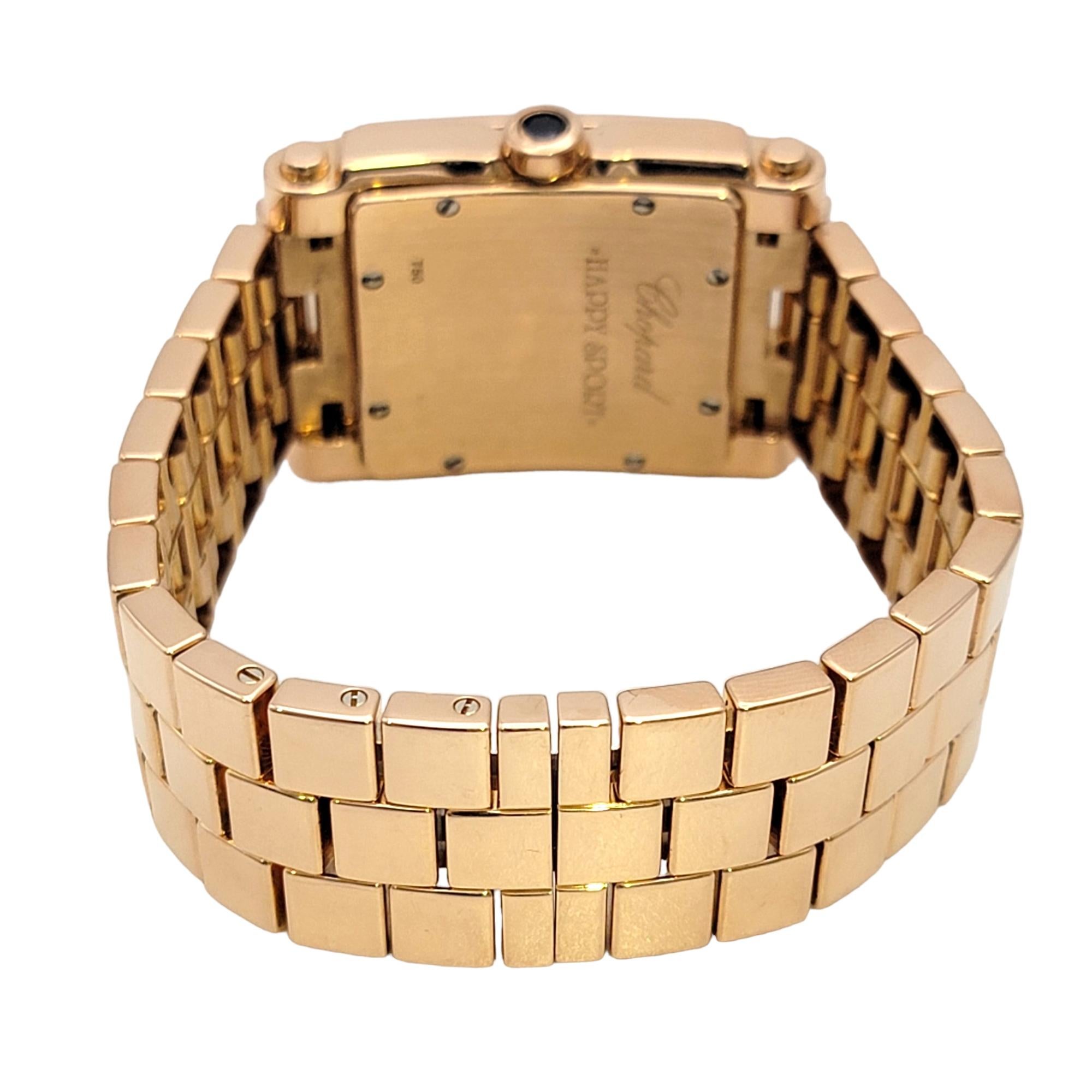 Round Cut Ladies Chopard Happy Sport 18 Karat Rose Gold Wristwatch Square Diamond Bezel