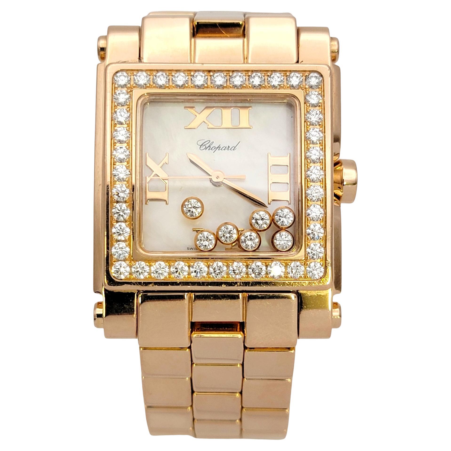 Ladies Chopard Happy Sport 18 Karat Rose Gold Wristwatch Square Diamond Bezel