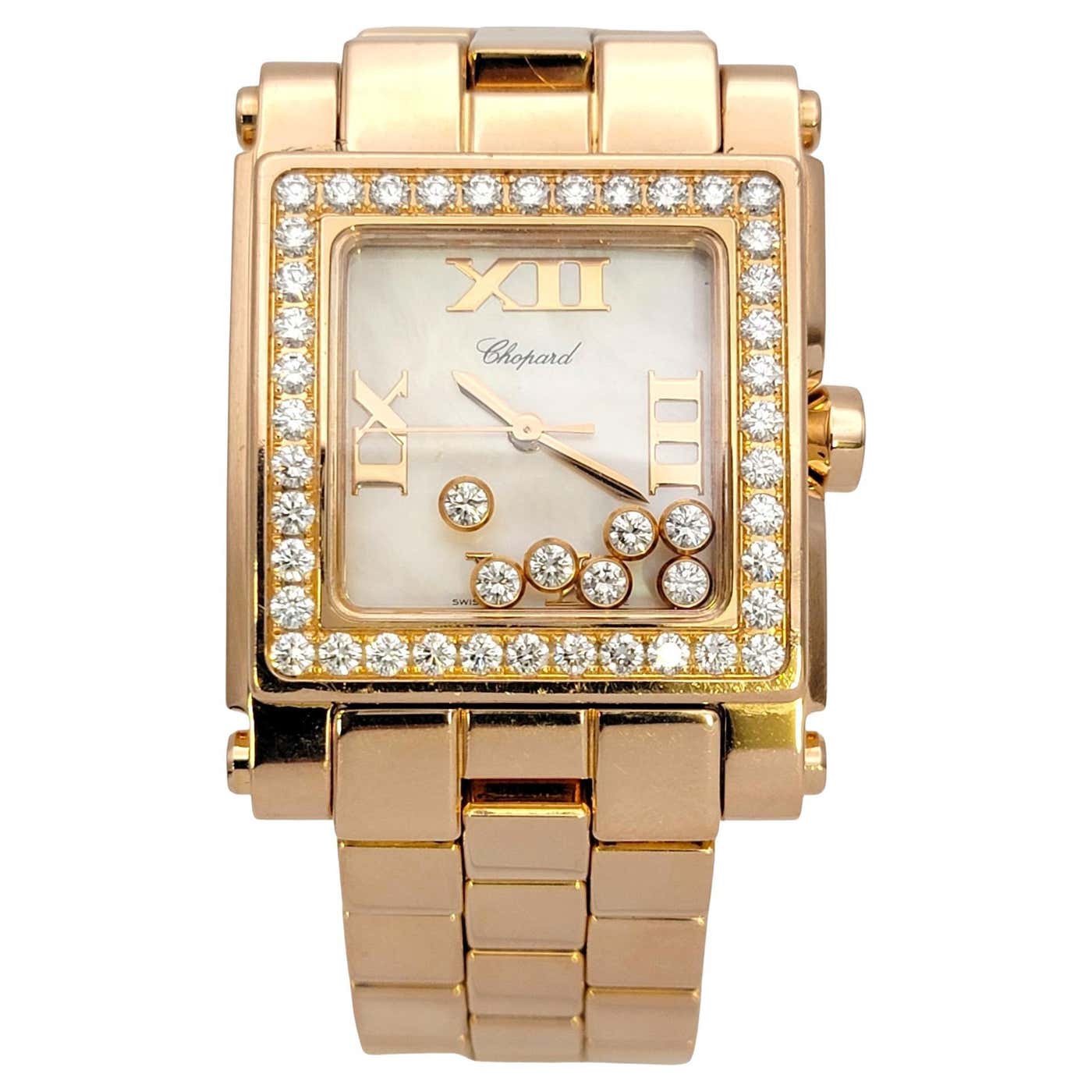 Ladies Chopard Happy Sport 18 Karat Rose Gold Wristwatch Square Diamond ...