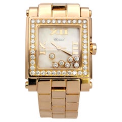 Ladies Chopard Happy Sport 18 Karat Rose Gold Wristwatch Square Diamond Bezel
