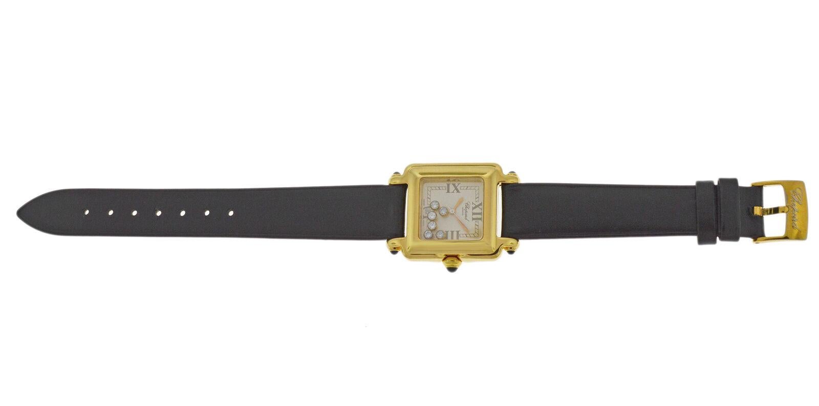 Ladies Chopard Happy Sport 27/6627-23 Floating Diamonds 18K Gold Quartz Watch For Sale 1