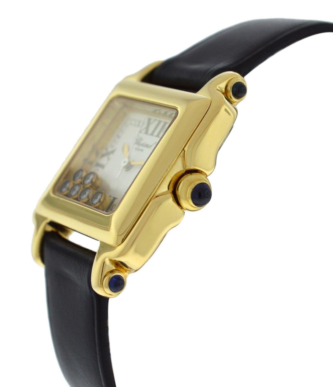 Modern Ladies Chopard Happy Sport Floating Diamonds 18 Karat Gold Quartz Watch For Sale