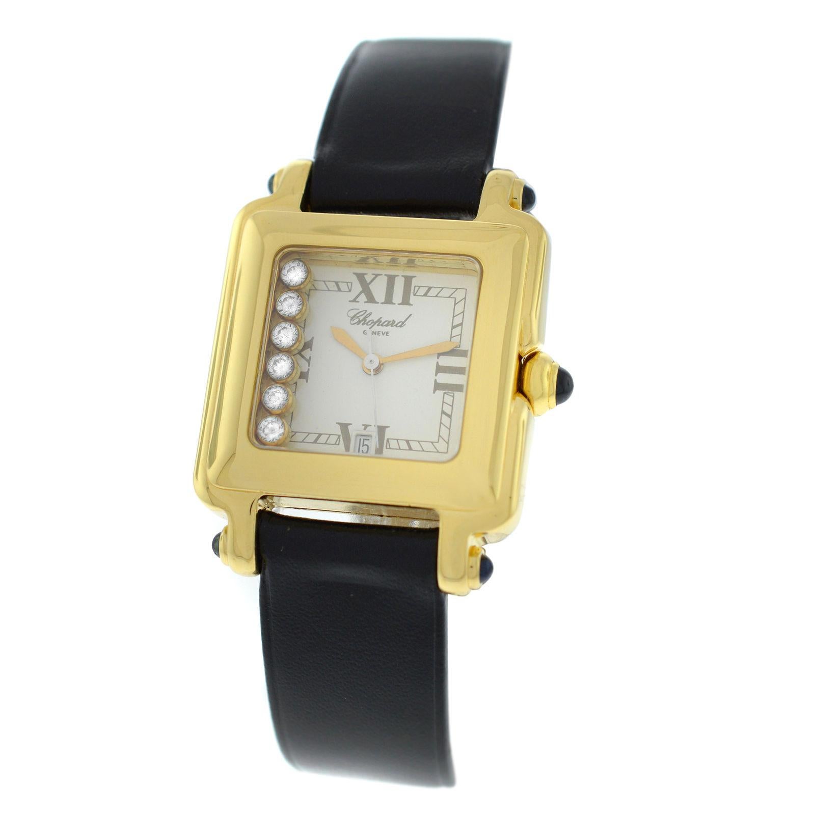 Ladies Chopard Happy Sport Floating Diamonds 18 Karat Gold Quartz Watch For Sale