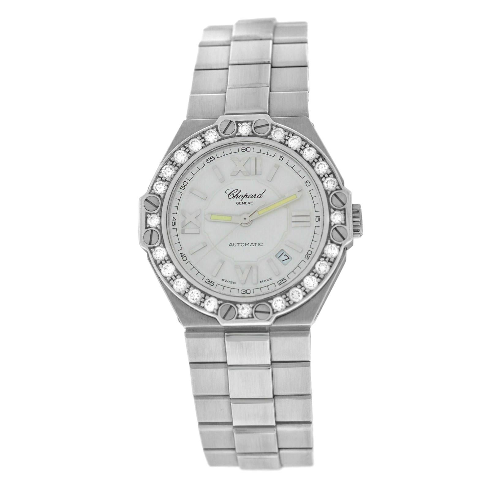 Ladies Chopard St. Moritz 25/8342-11 Diamonds Steel Date Automatic Watch For Sale
