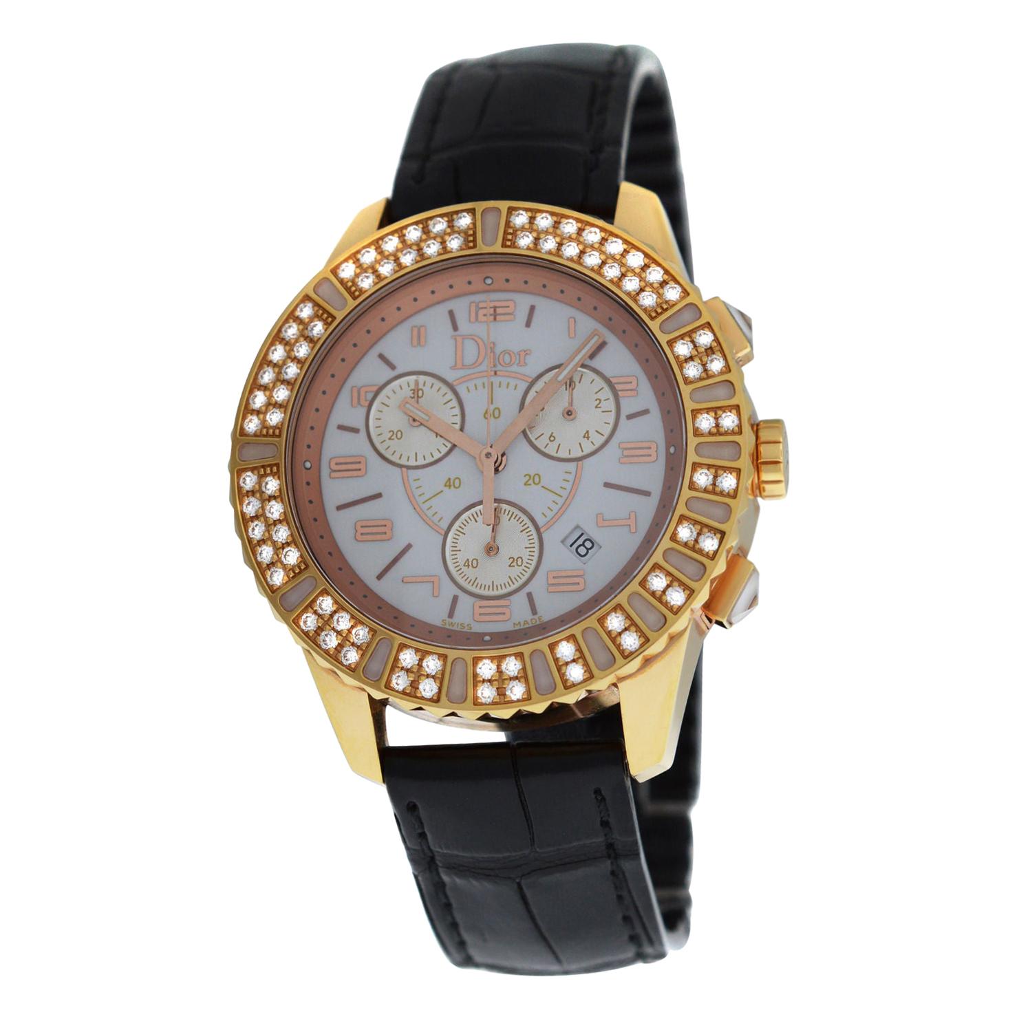 Ladies Christian Dior Christal CD114370 18 Karat Solid Gold Diamond Watch For Sale