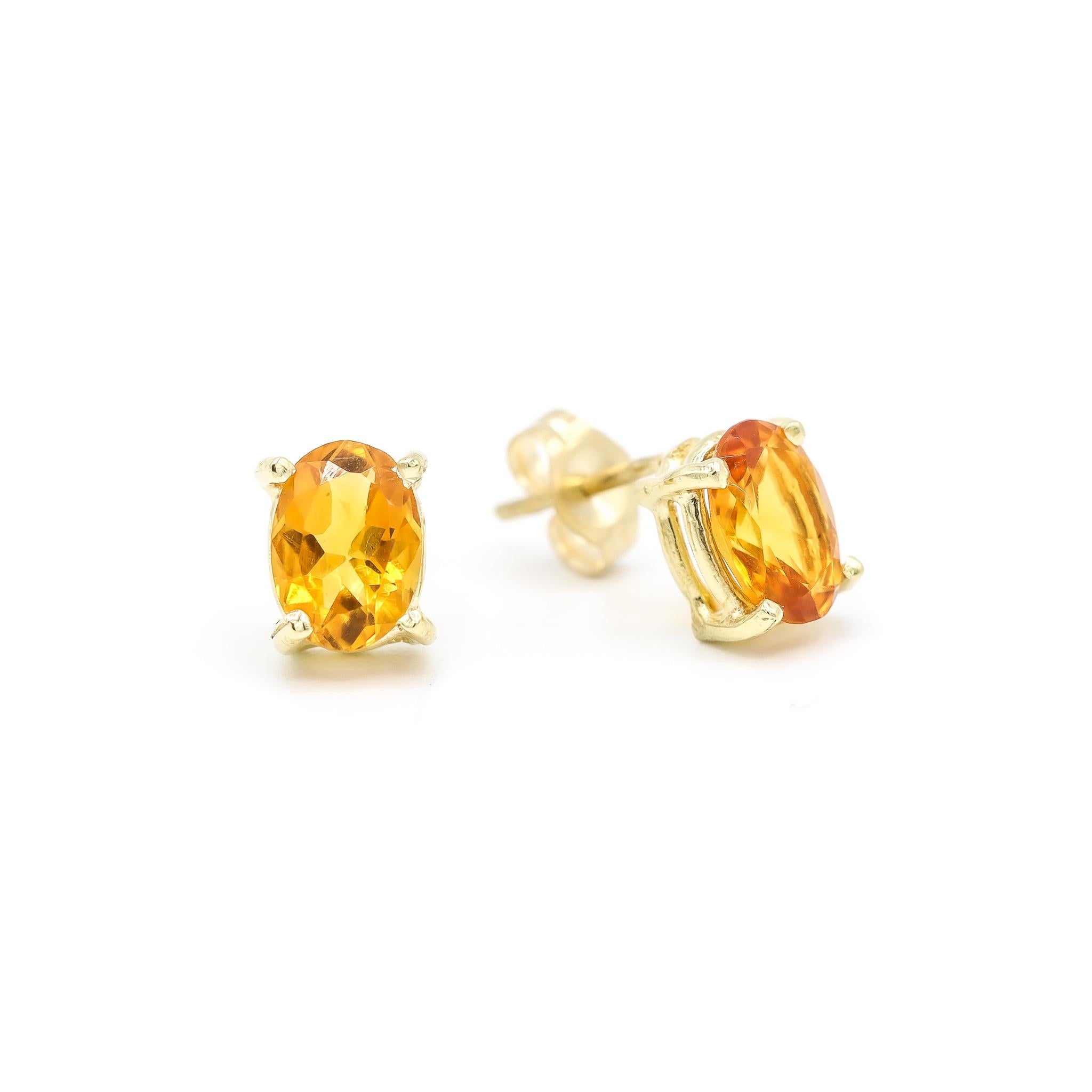 Oval Cut Ladies Cocktail Citrines 14K Yellow Gold Stud Earrings For Sale