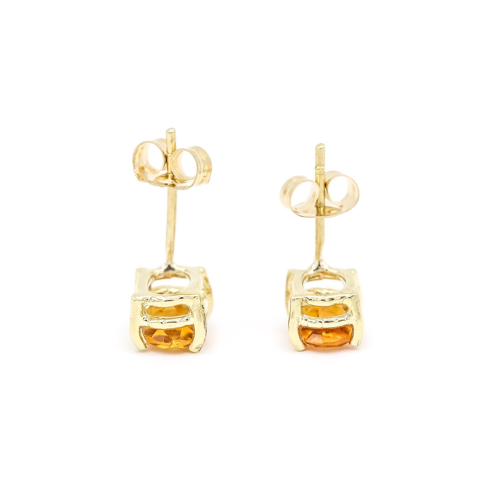 Ladies Cocktail Citrines 14K Yellow Gold Stud Earrings For Sale 1