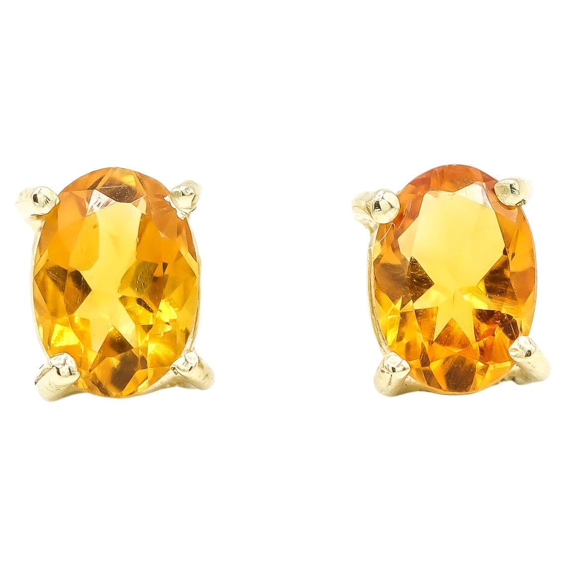 Ladies Cocktail Citrines 14K Yellow Gold Stud Earrings For Sale