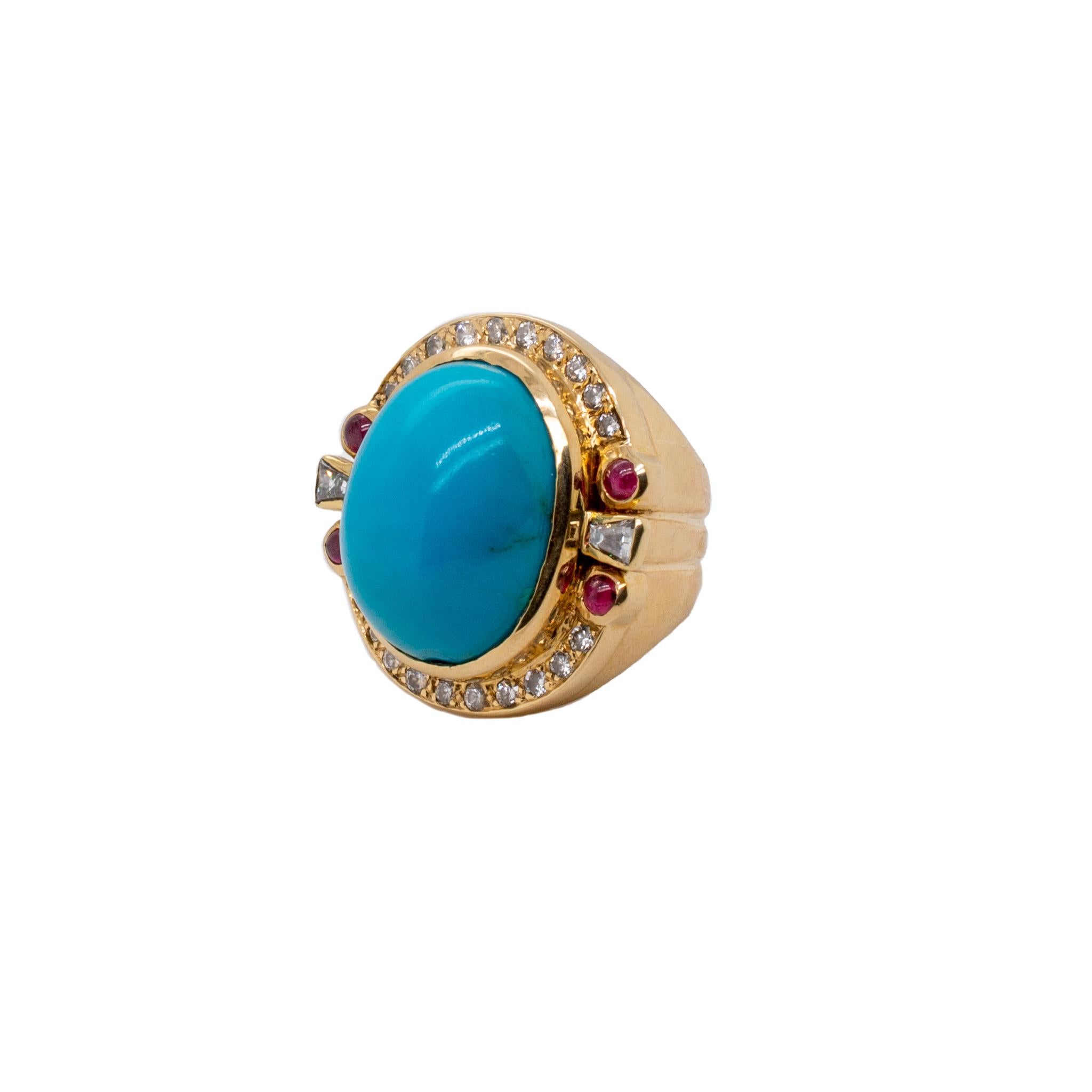 Ladies Cocktail Turquoise Diamonds 14K Yellow Gold Ring In Excellent Condition In Houston, TX
