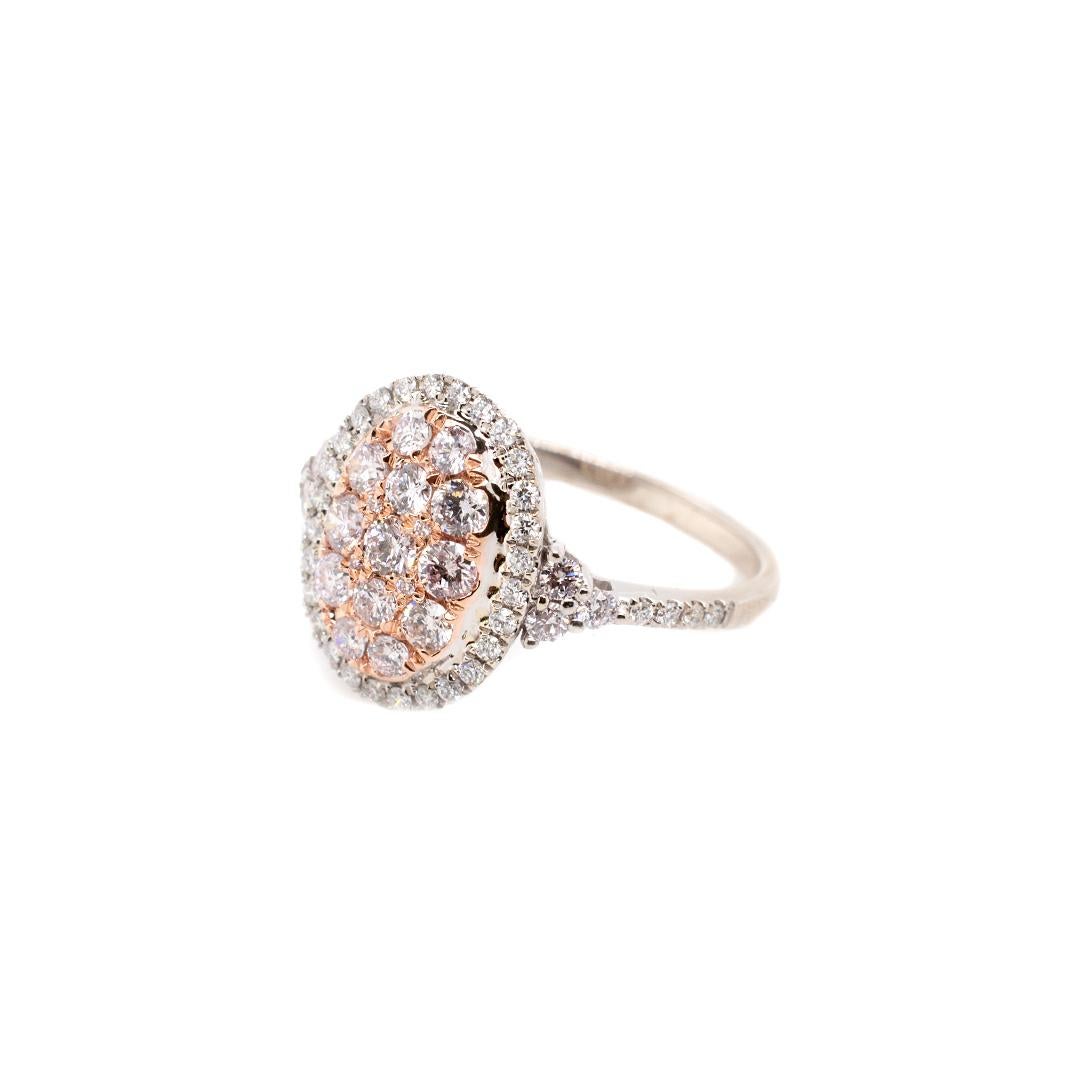 Damen-Cocktailring, zweifarbiges 14K Weiß- und Roségold mit ovalem Halo-Diamant 1